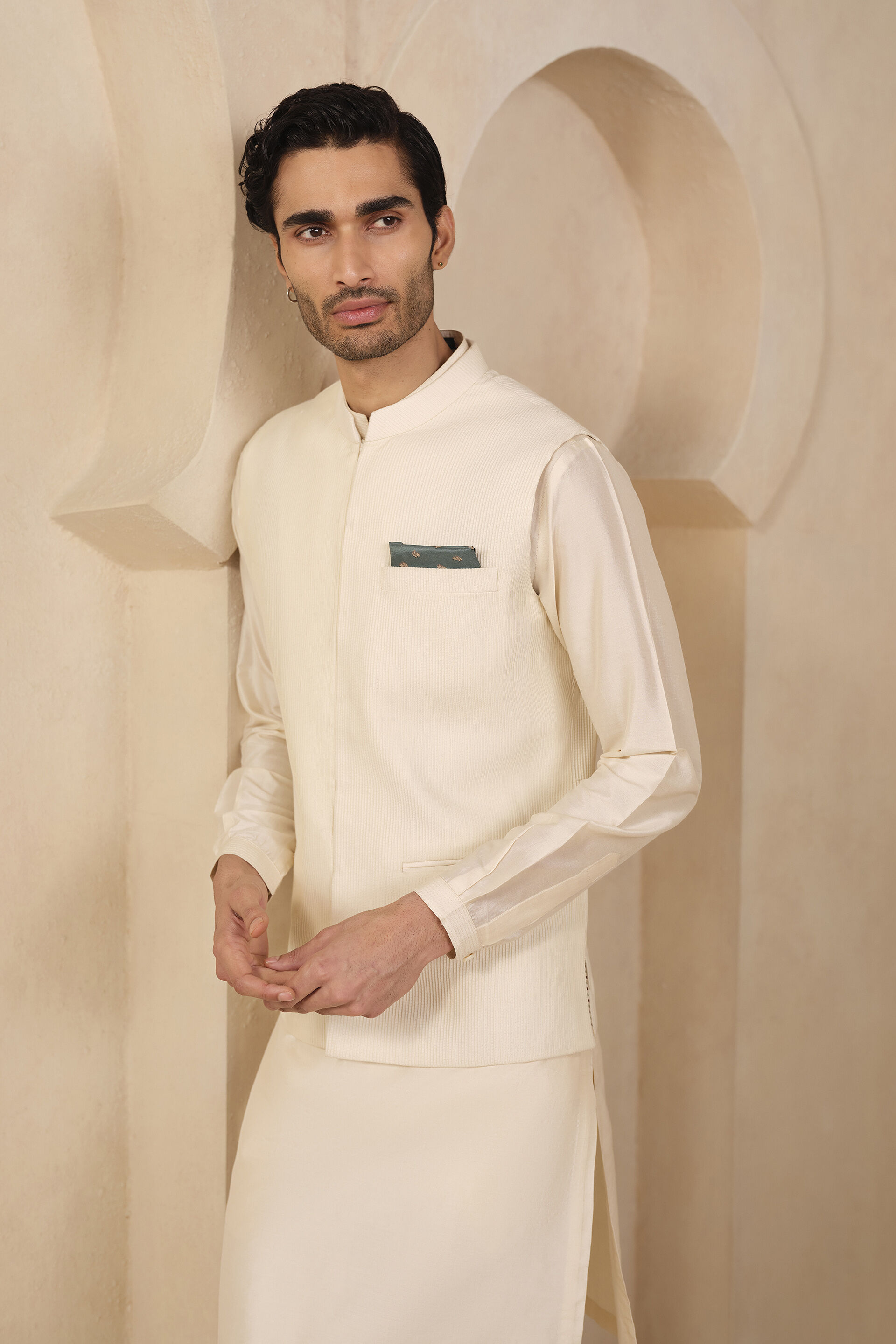 Akheel Nehru Jacket - Ivory, Ivory, image 4