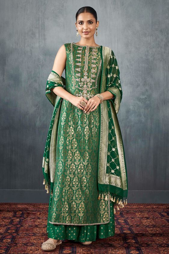 1 - Vaishi Sharara Set - Emerald Green, image 1