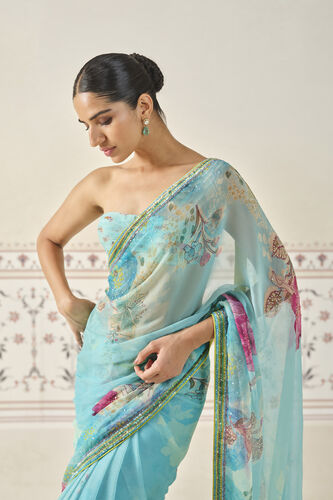 Esen Sequin Chiffon Saree - Blue, Blue, image 4