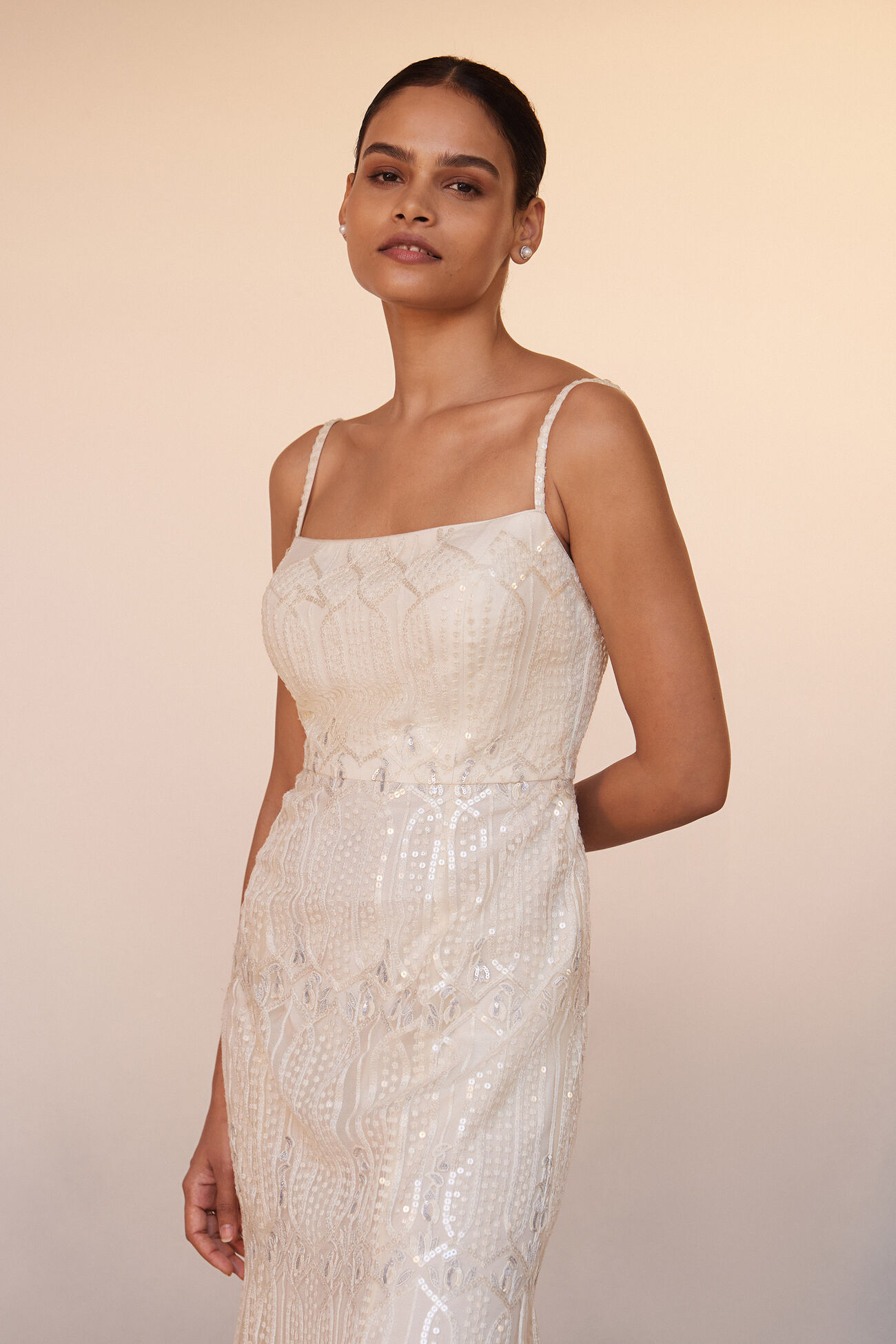 Amena Embroidered Gown, Ivory, image 4