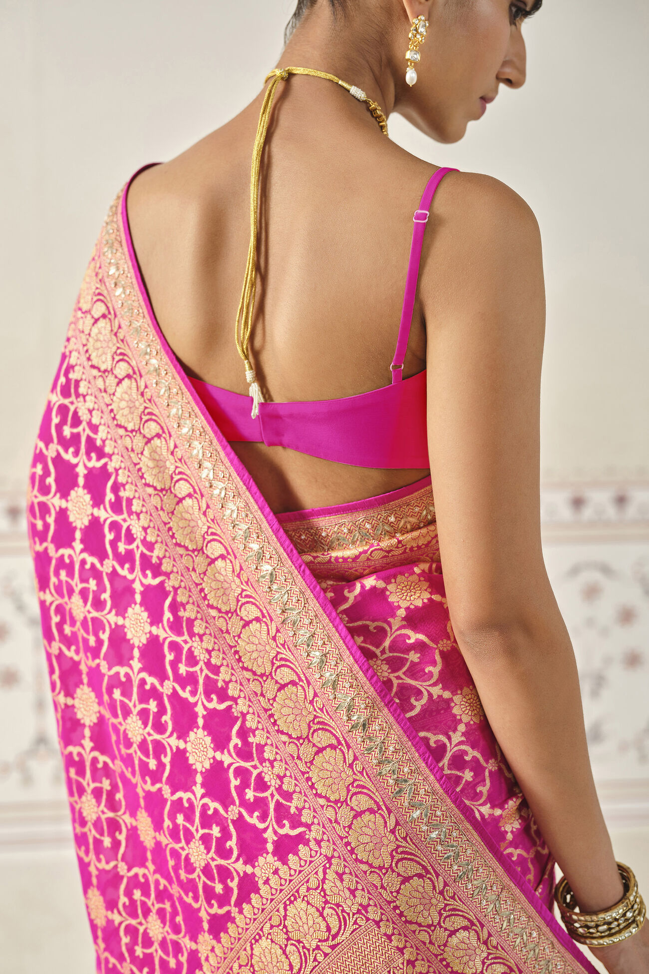 Danica Handwoven Benarasi Silk Saree - Hot Pink, Hot Pink, image 4