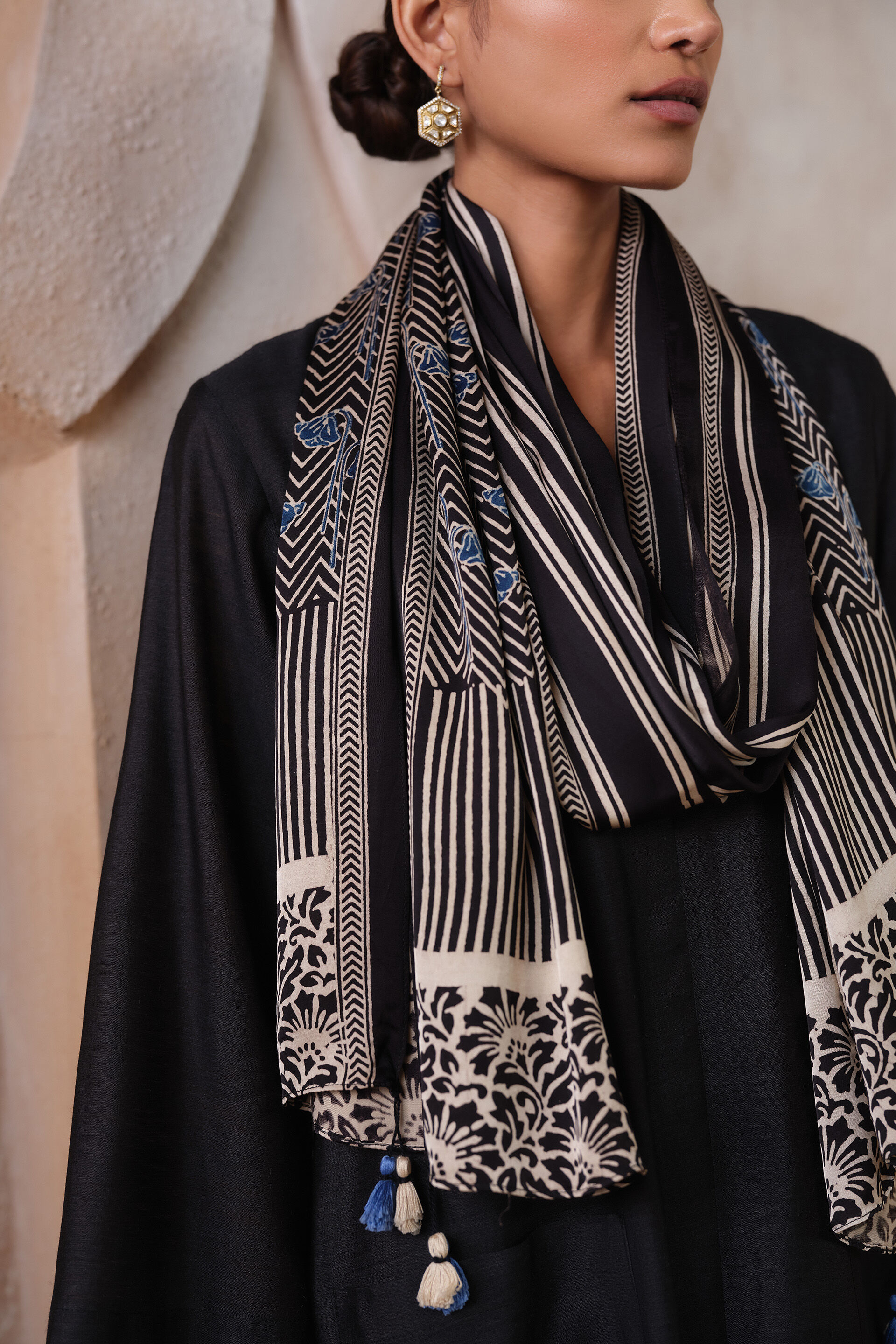 Iago Ajrakh Hand-block Printed Stole - Black