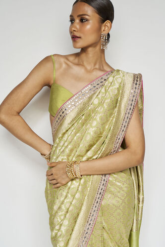 Jahanara Benarasi Silk Gota Patti Saree, Lime, image 5