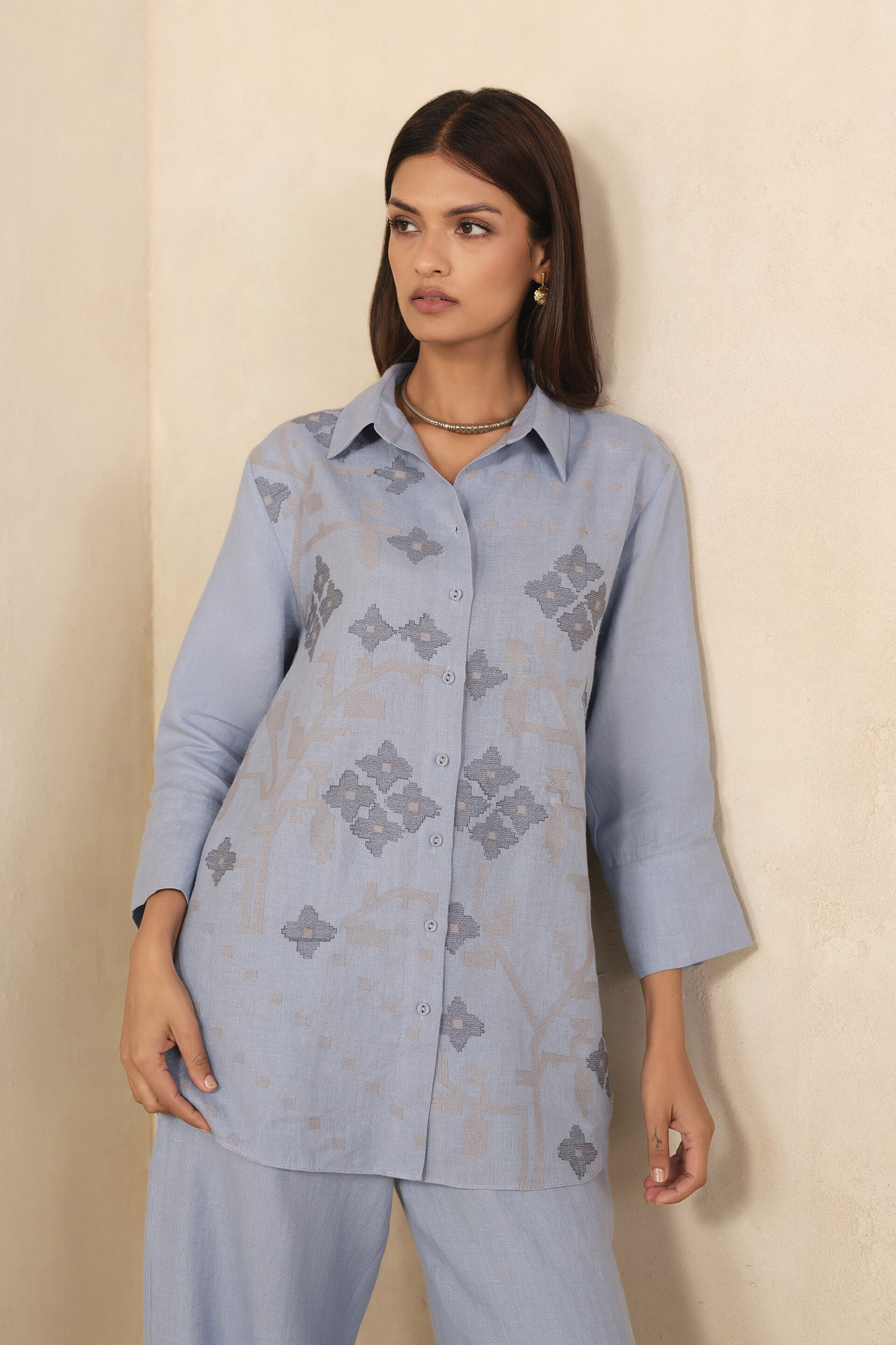 Haiku Embroidered Hemp Co-ord - Blue, Blue, image 4