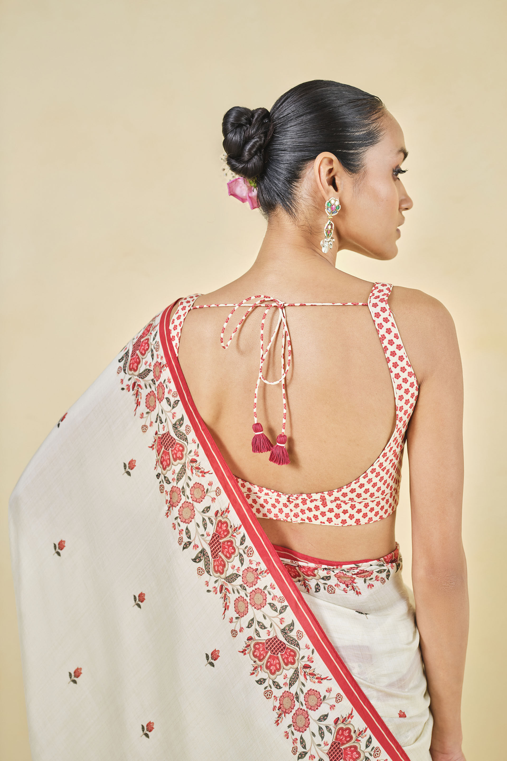 Delano Lyocell Saree, White, image 5