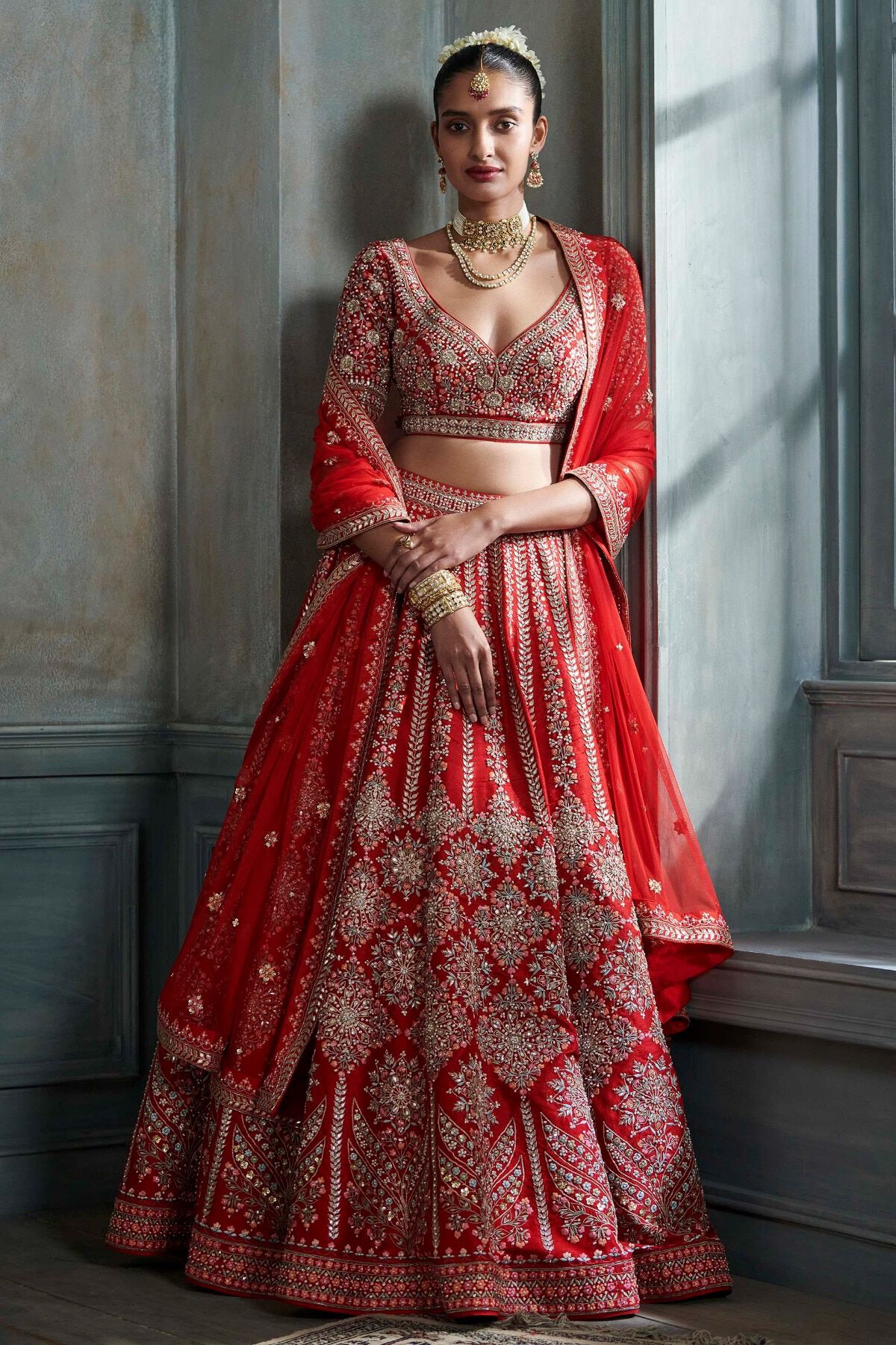 Buy Multi Color Silk Brocade V Neck Bridal Lehenga Set For Women by  Priyanka Raajiv Online at Aza Fashions.
