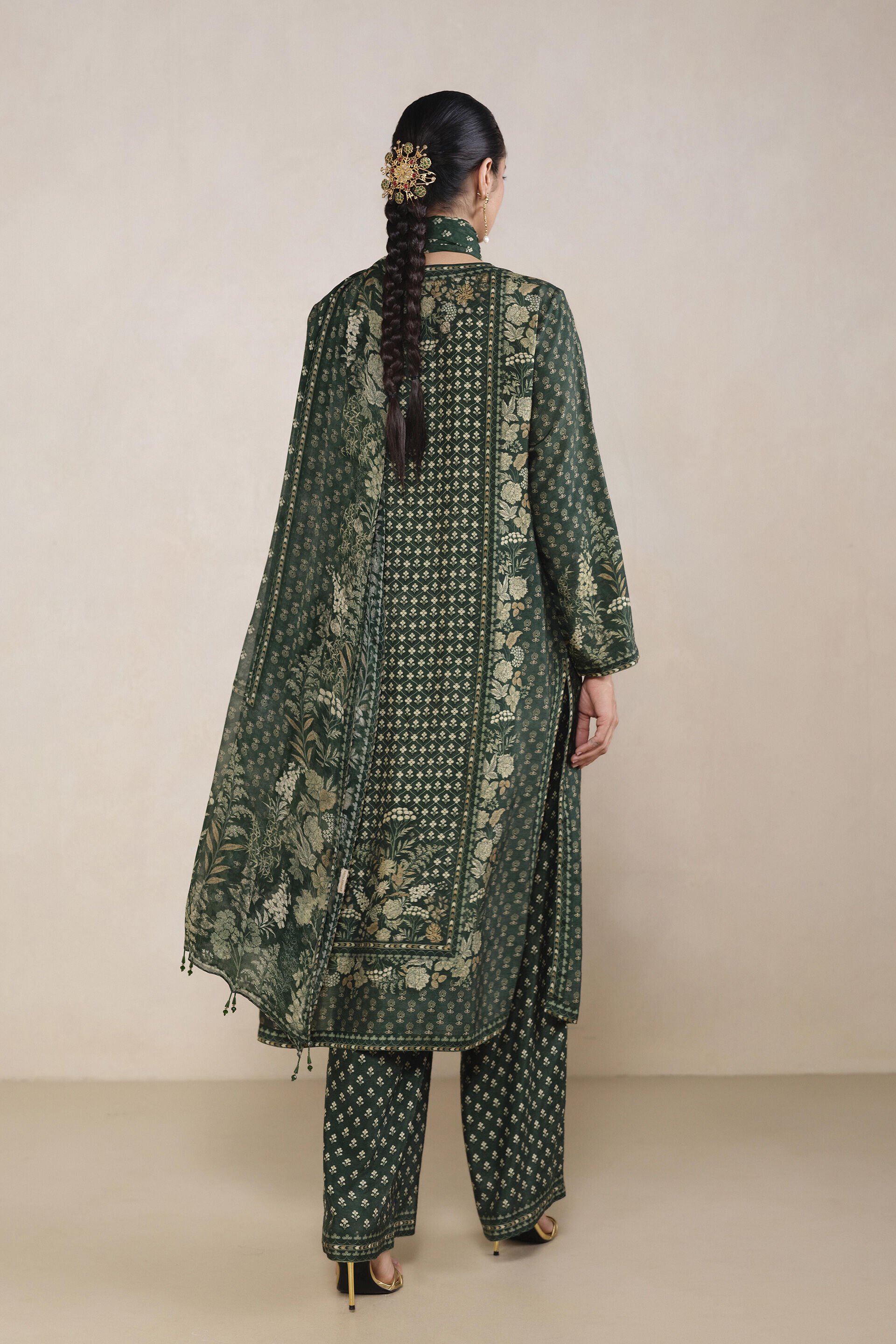 Kriti Printed Suit Set in Green, Green, image 2