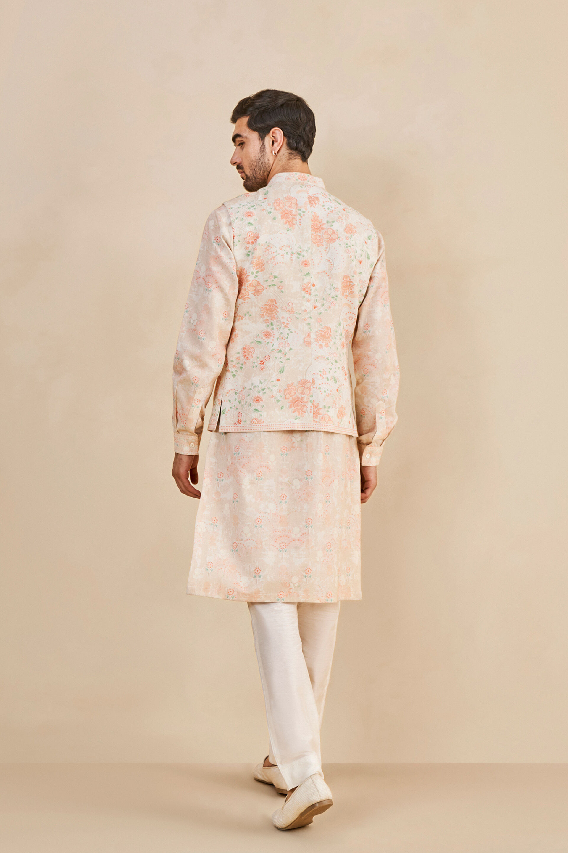 Mizan Nehru Jacket - Peach, Peach, image 4