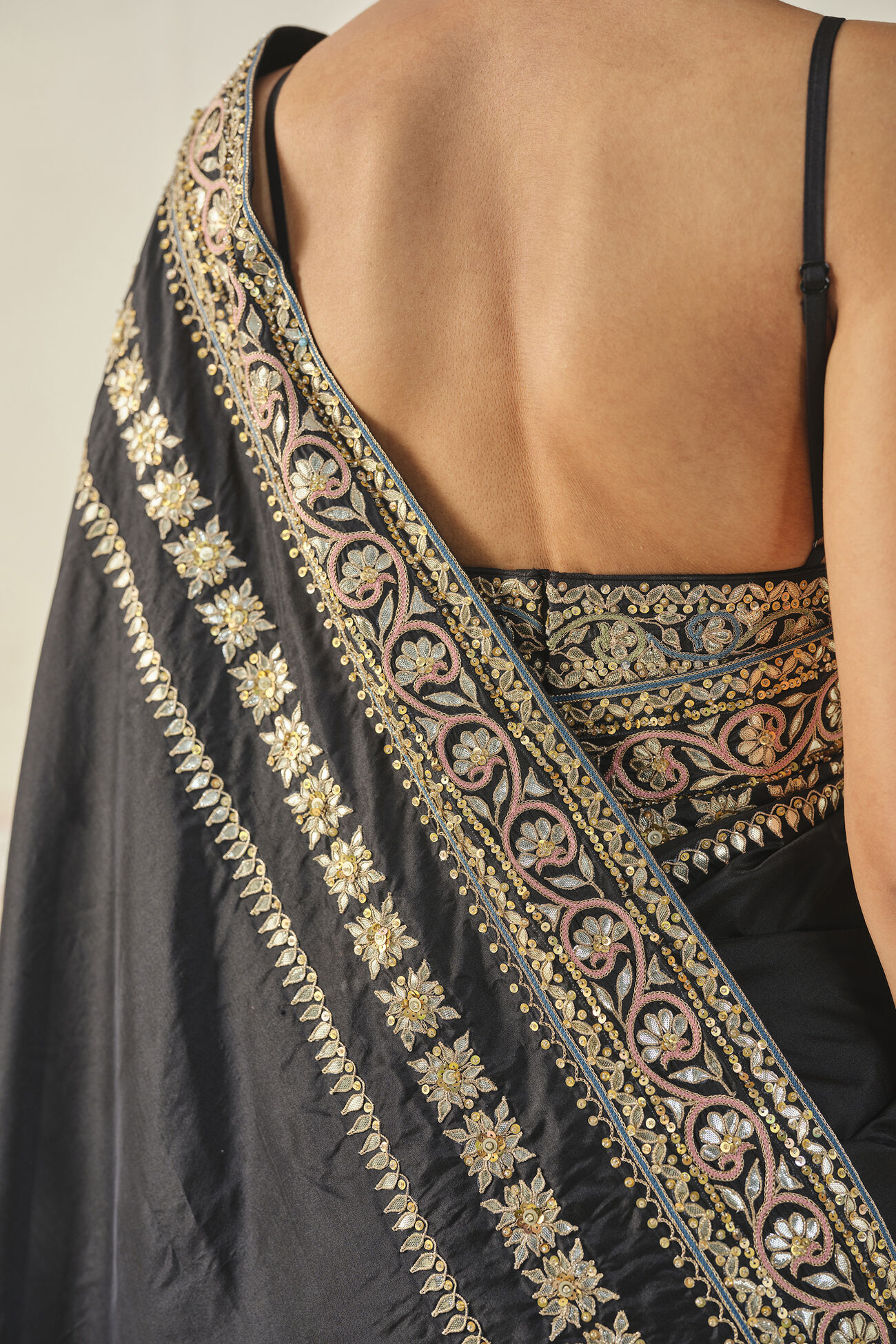 Sumrak Gota Patti Silk Saree - Black, Black, image 9