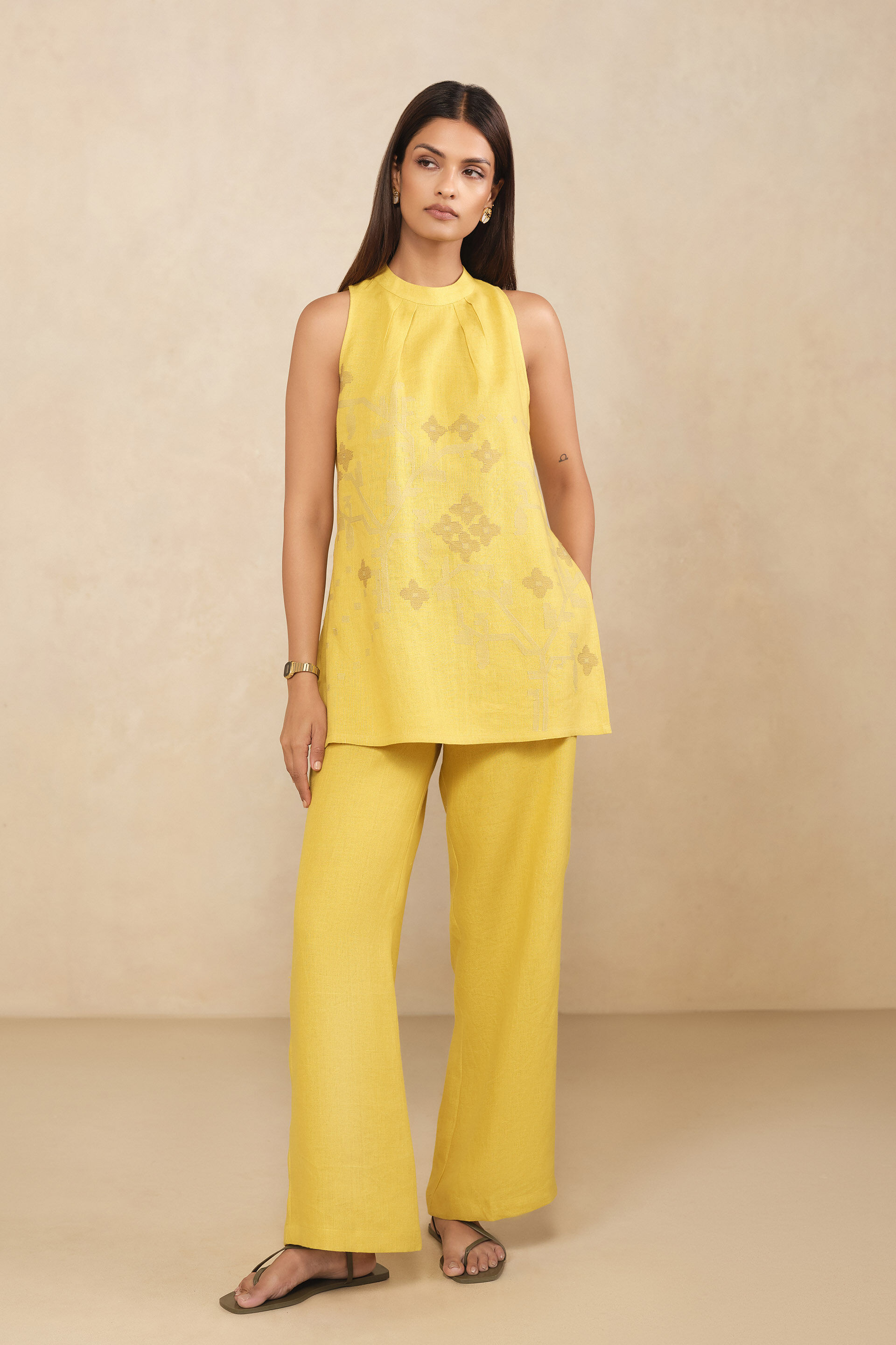 Haiku Embroidered Hemp Co-ord - Yellow