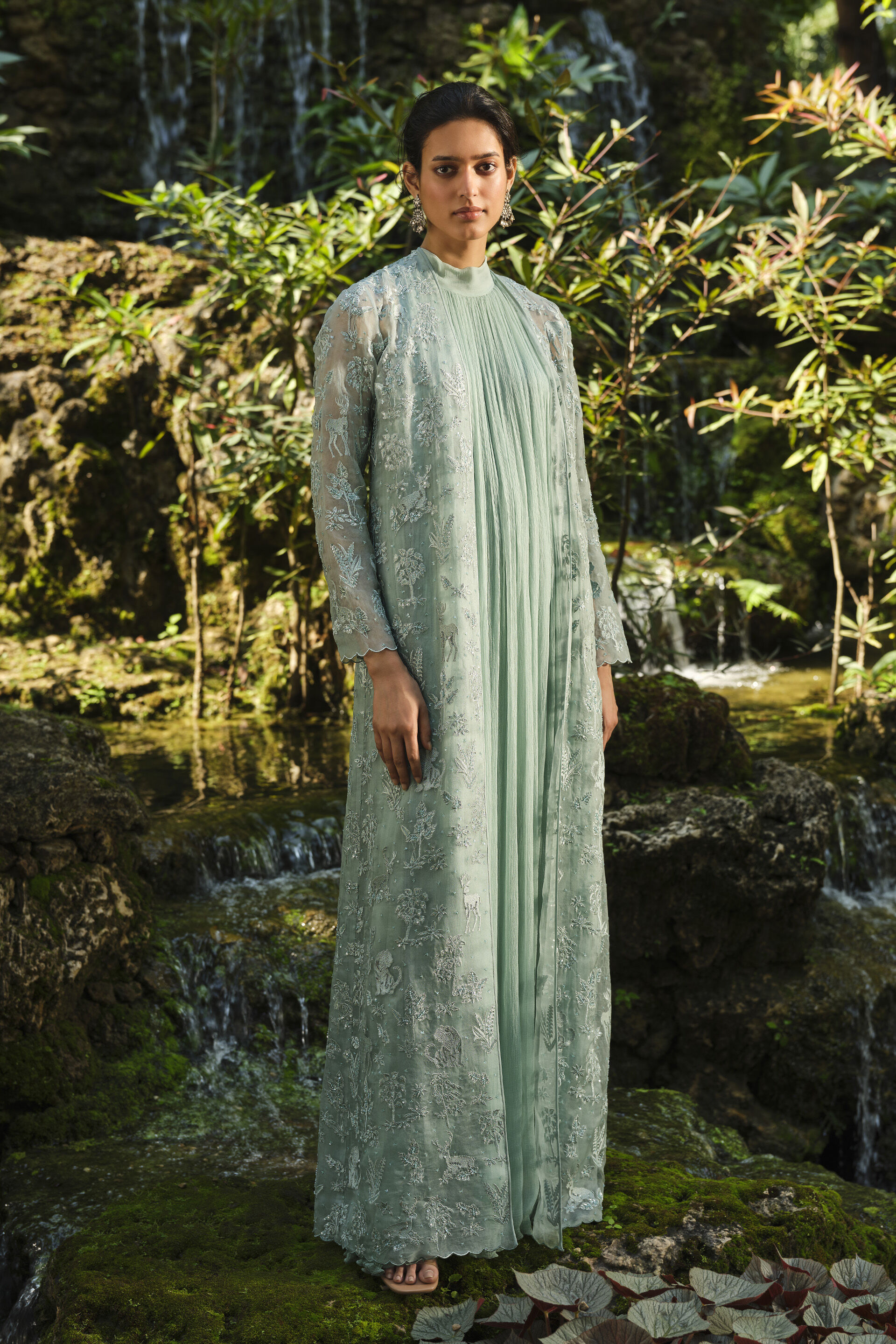 Mountain Mist Embroidered Jacket Set - Powder Blue