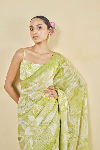 From The Tropics Georgette Saree - Lime, Lime, image 4