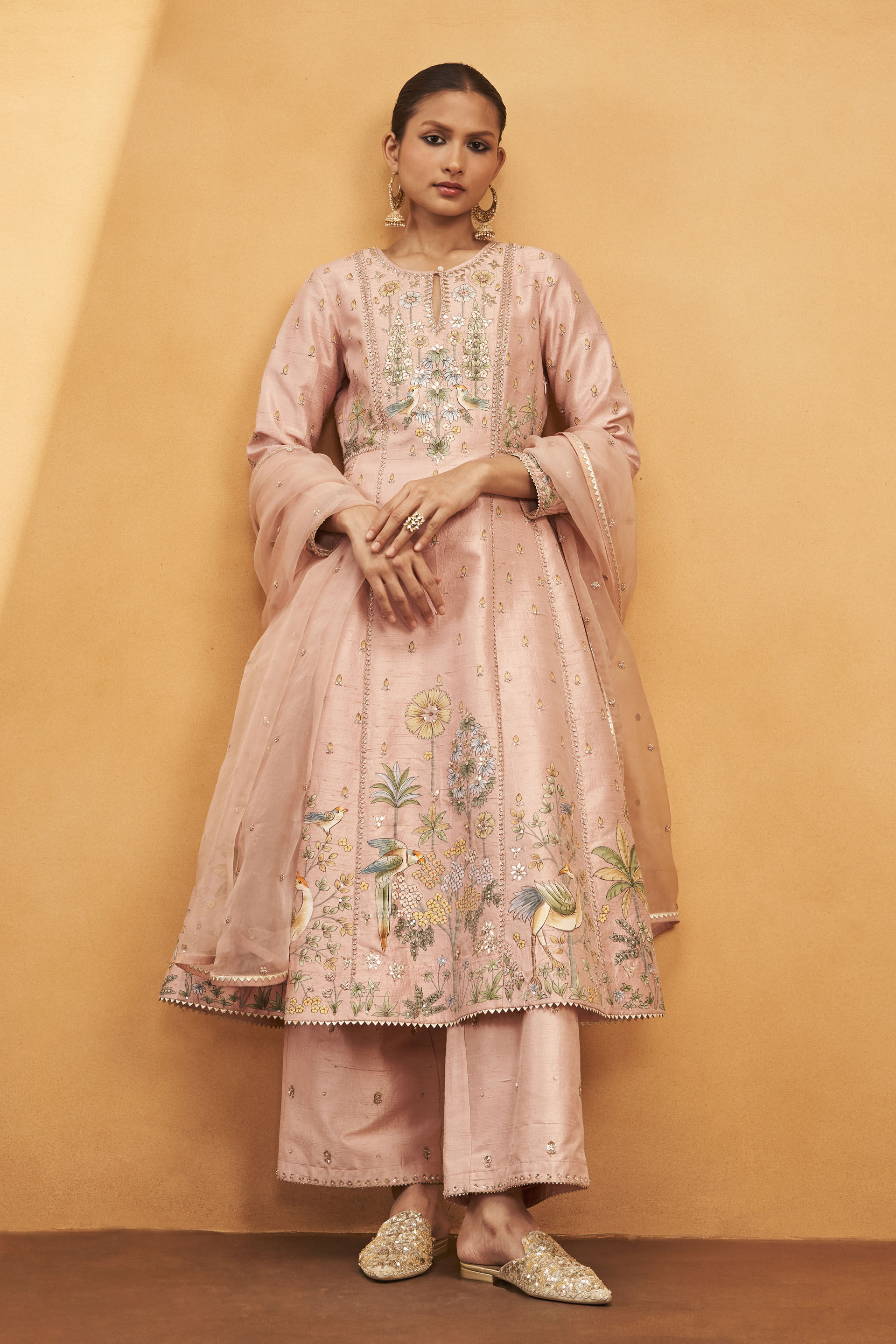 Gulbahar Hand-painted Pichhwai Silk Suit Set - Blush