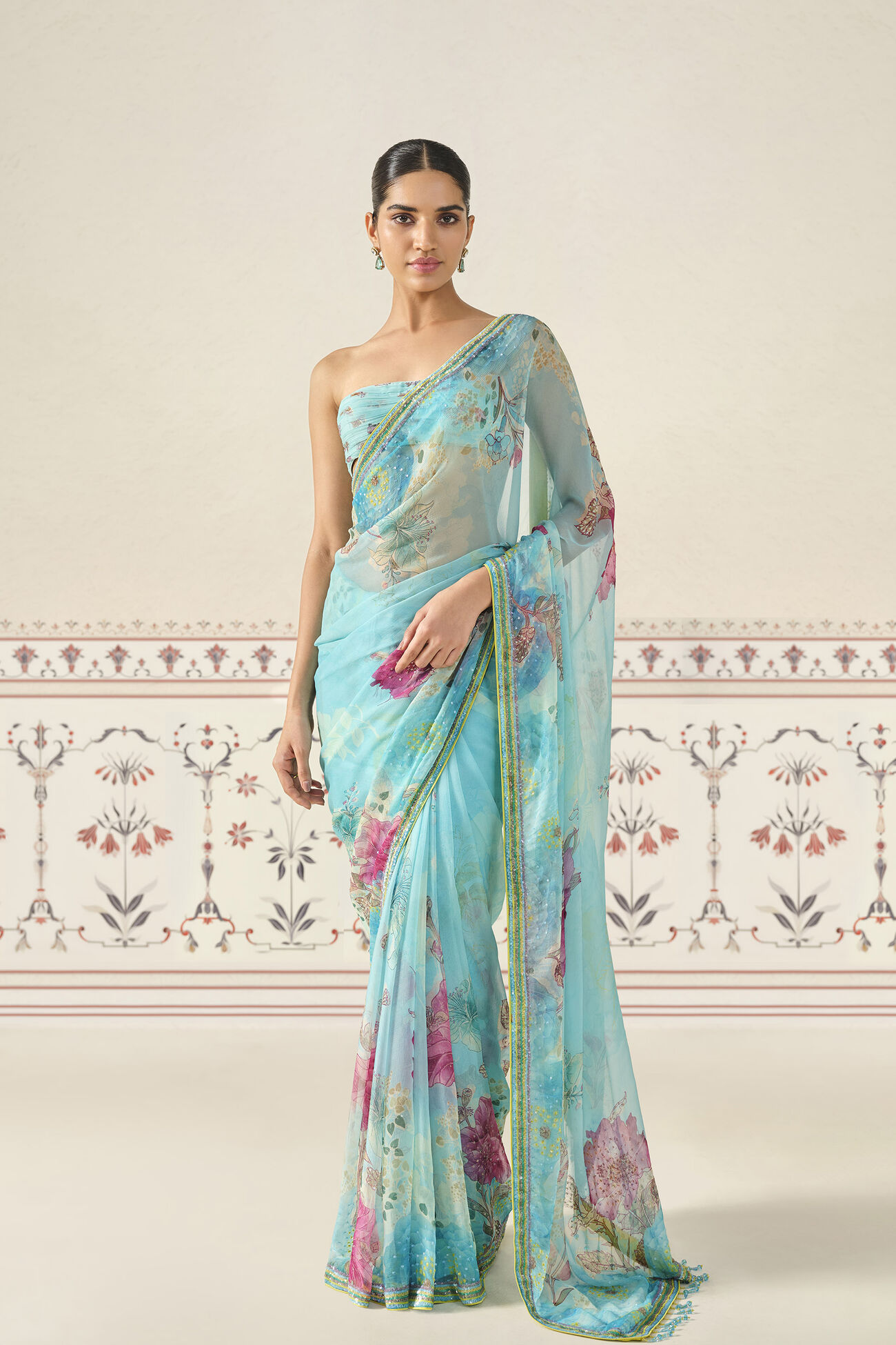 Esen Sequin Chiffon Saree - Blue, Blue, image 1