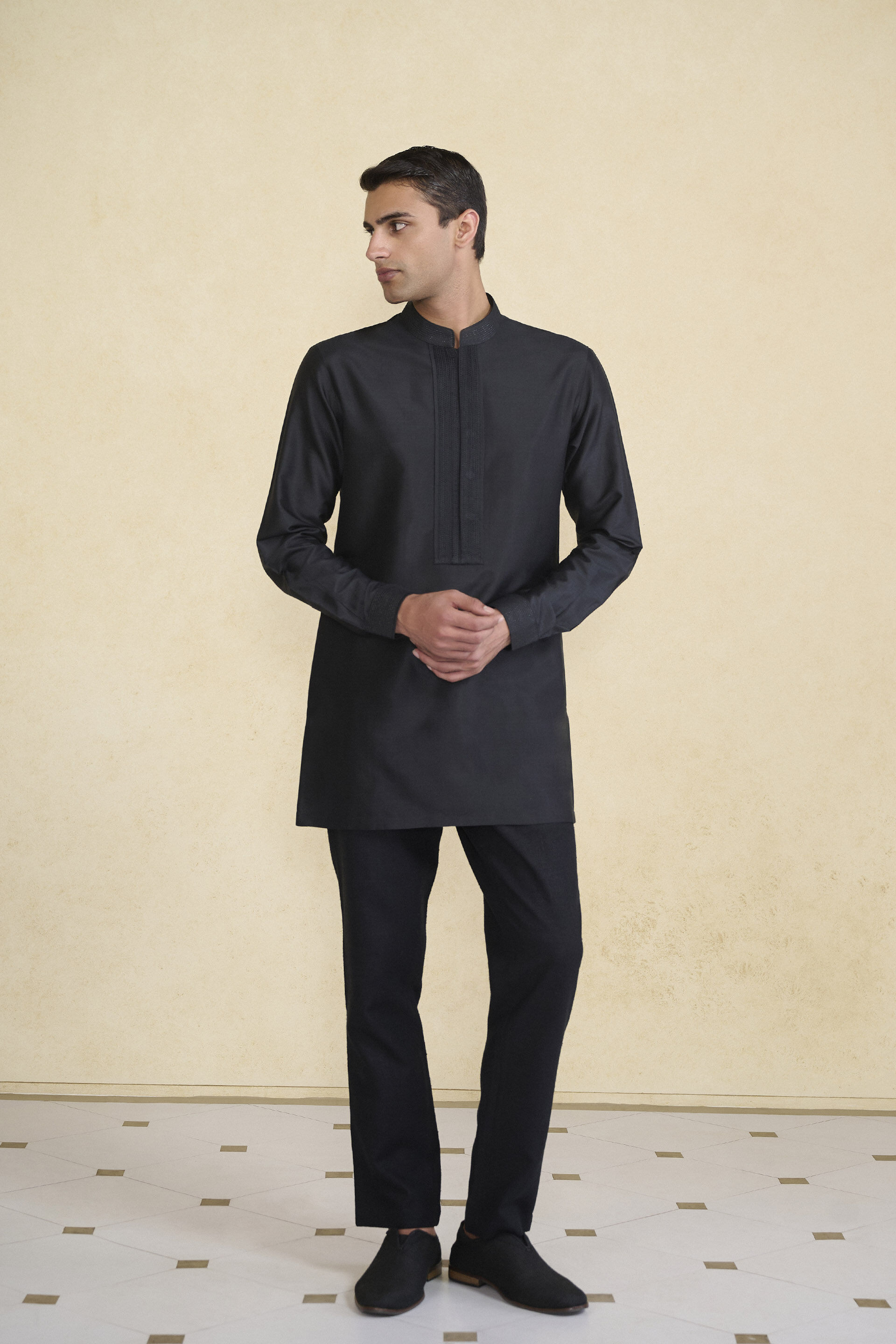 Nayaz Silk Kurta - Black