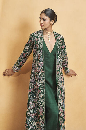 Blooming Wildforest SEWA Hand-embroidered Silk Jacket Set - Green, Green, image 7