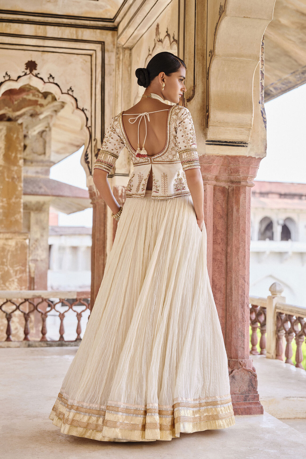 Amara Gota Patti Mul Lehenga Set - Natural, Natural, image 4