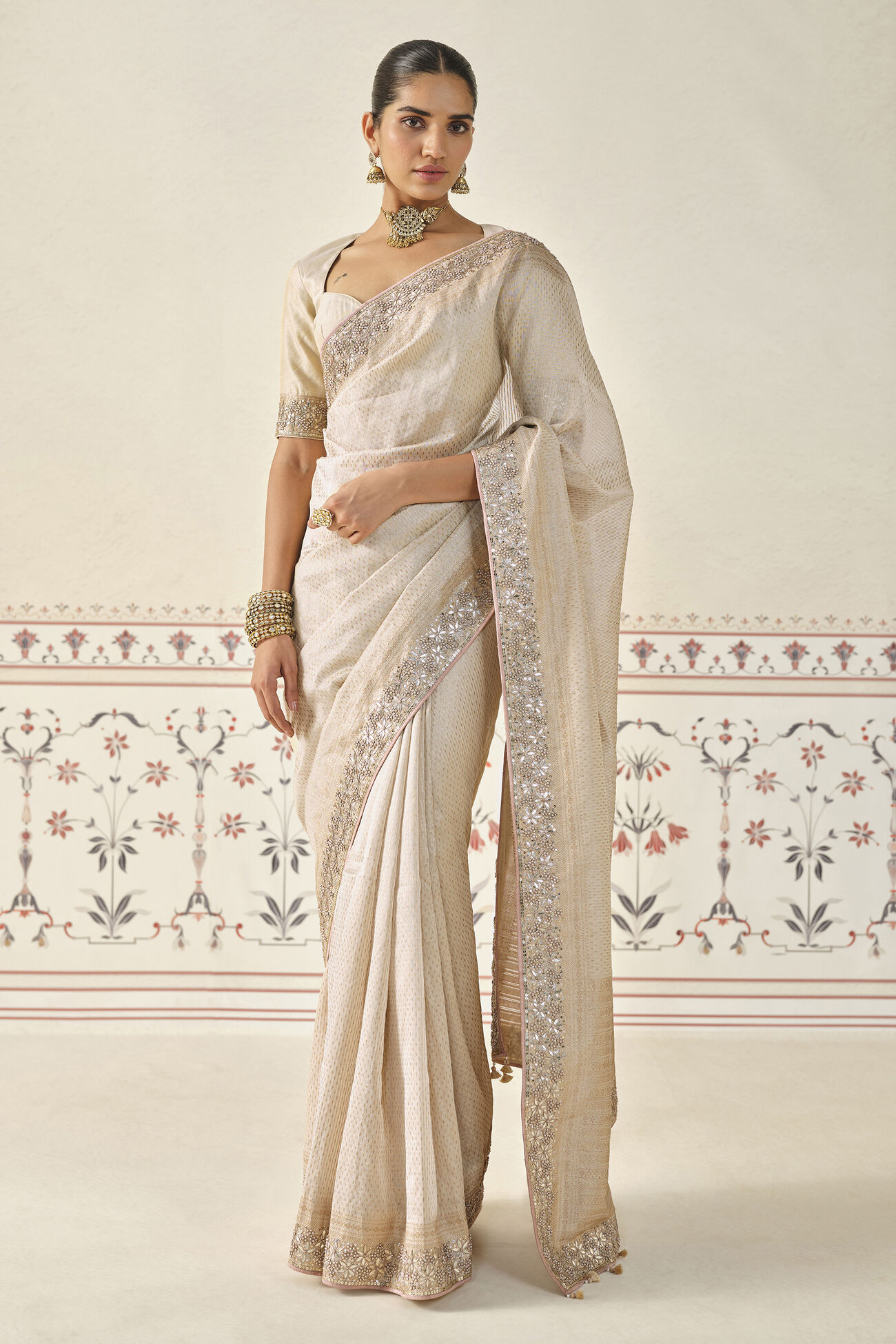 Indubha Embroidered Saree - Gold, Gold, image 1