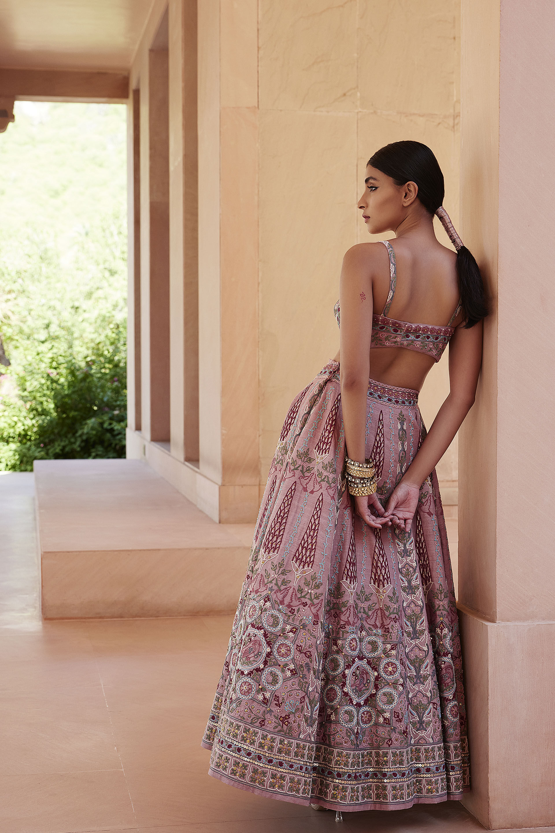 Alakana SEWA Hand-embroidered Silk Skirt Set - Old Rose, Old Rose, image 2