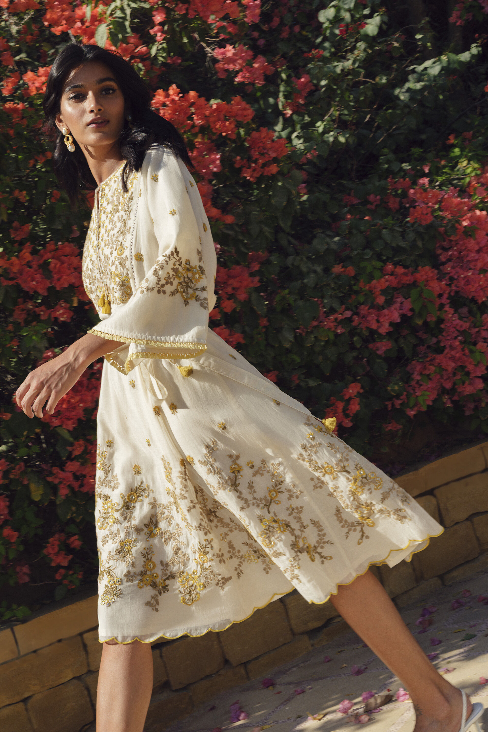 Amra Embroidered Mul Dress - Natural, Natural, image 3