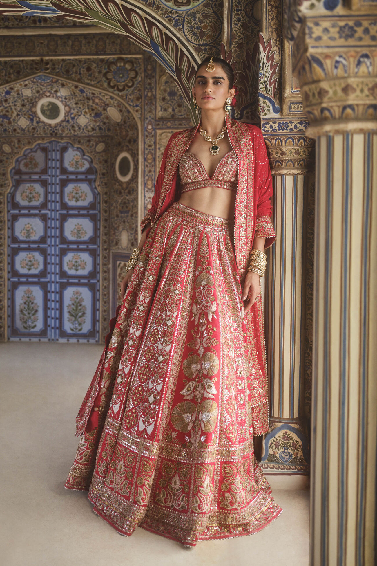 Mehreen Embroidered Zardozi Silk Lehenga Set - Red, Red, image 3