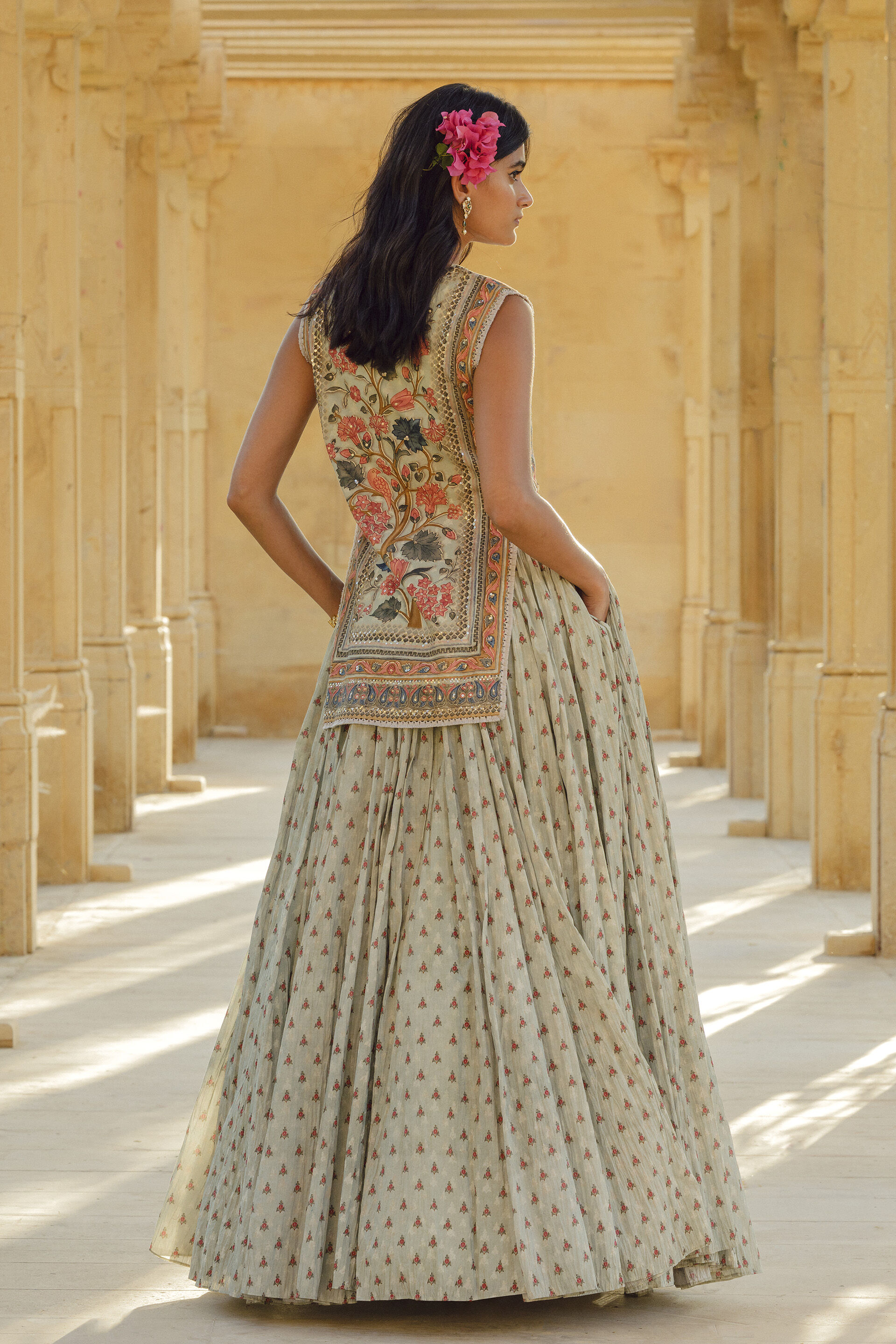 Buy Designer Azza Skirt Set - Sage Online from Anita Dongre