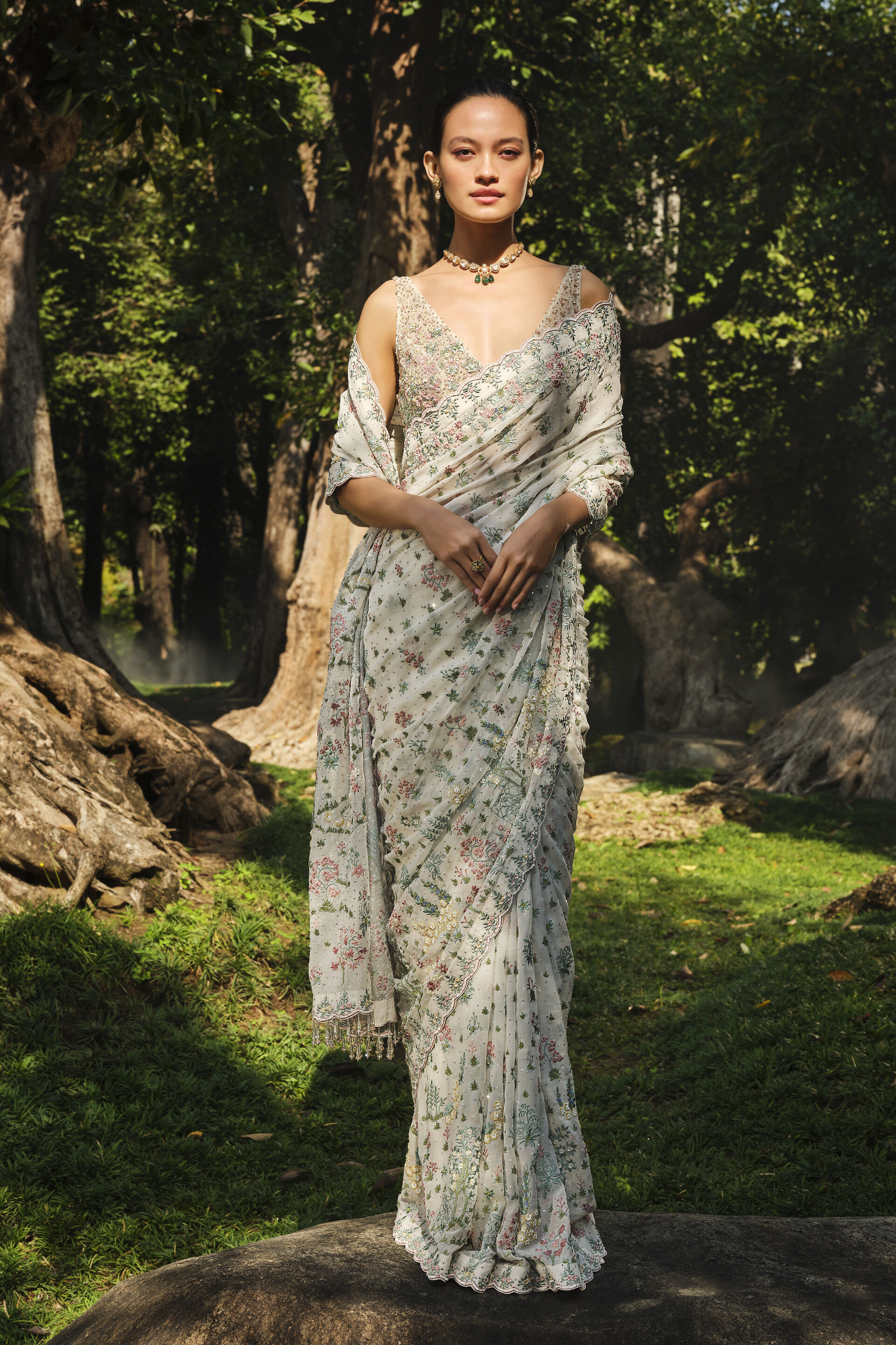 Sequoia Embroidered Silk Saree - Ivory