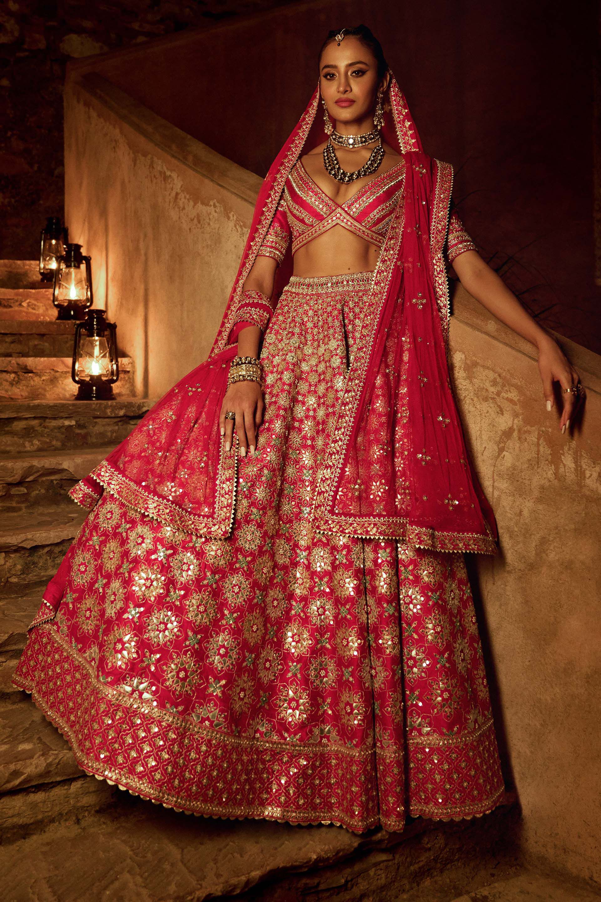 Designer Red and Golden Pakistani Bridal Split Long Anarkali with Lehenga -