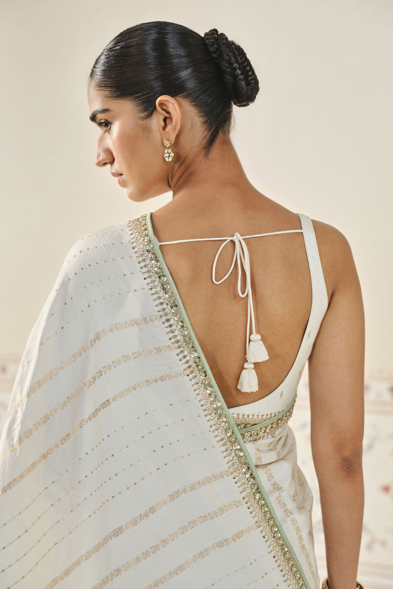 Siamak Handwoven Benarasi Silk Saree - Ivory, Ivory, image 9