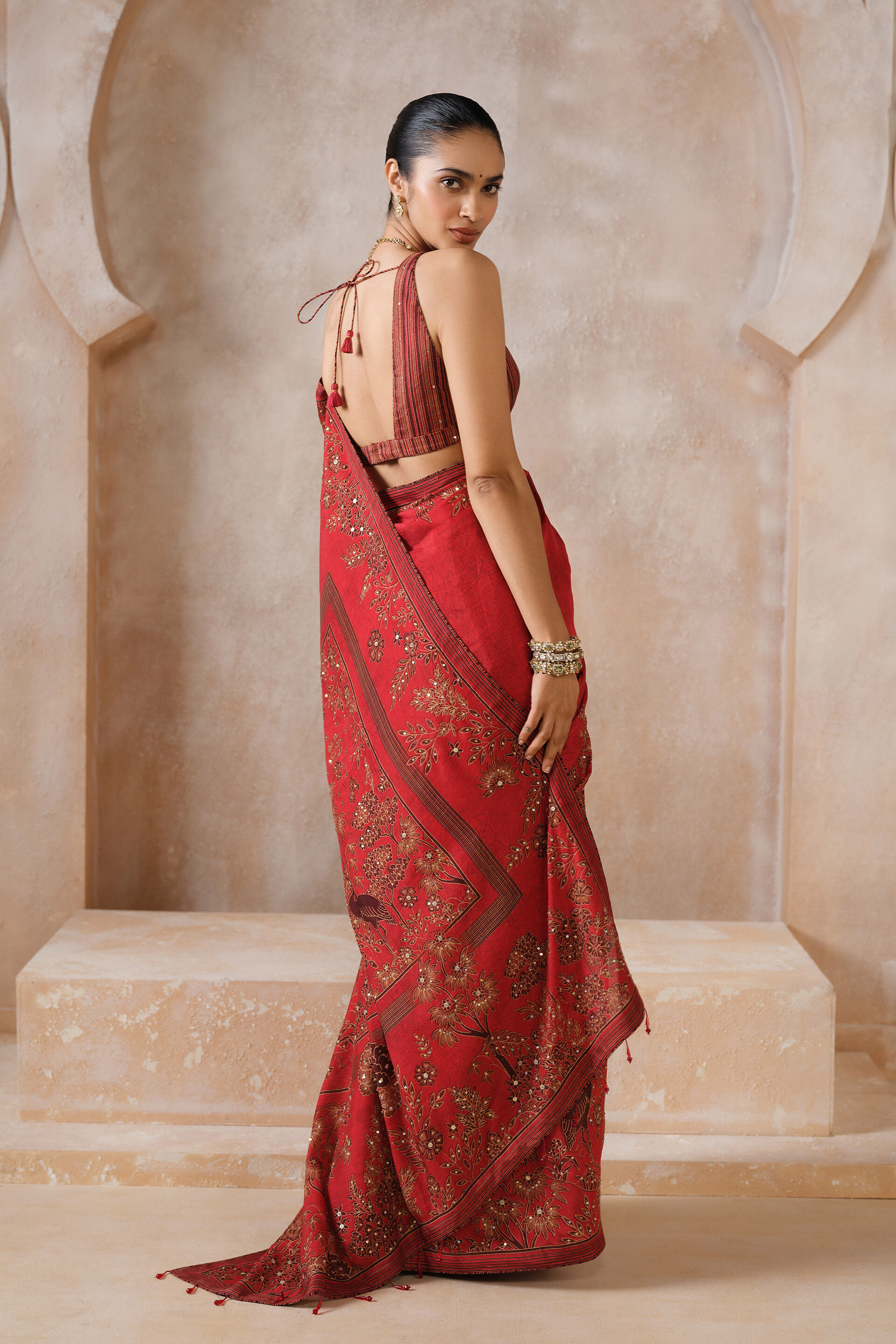 Anaiza Sequin Chiffon Saree - Red
