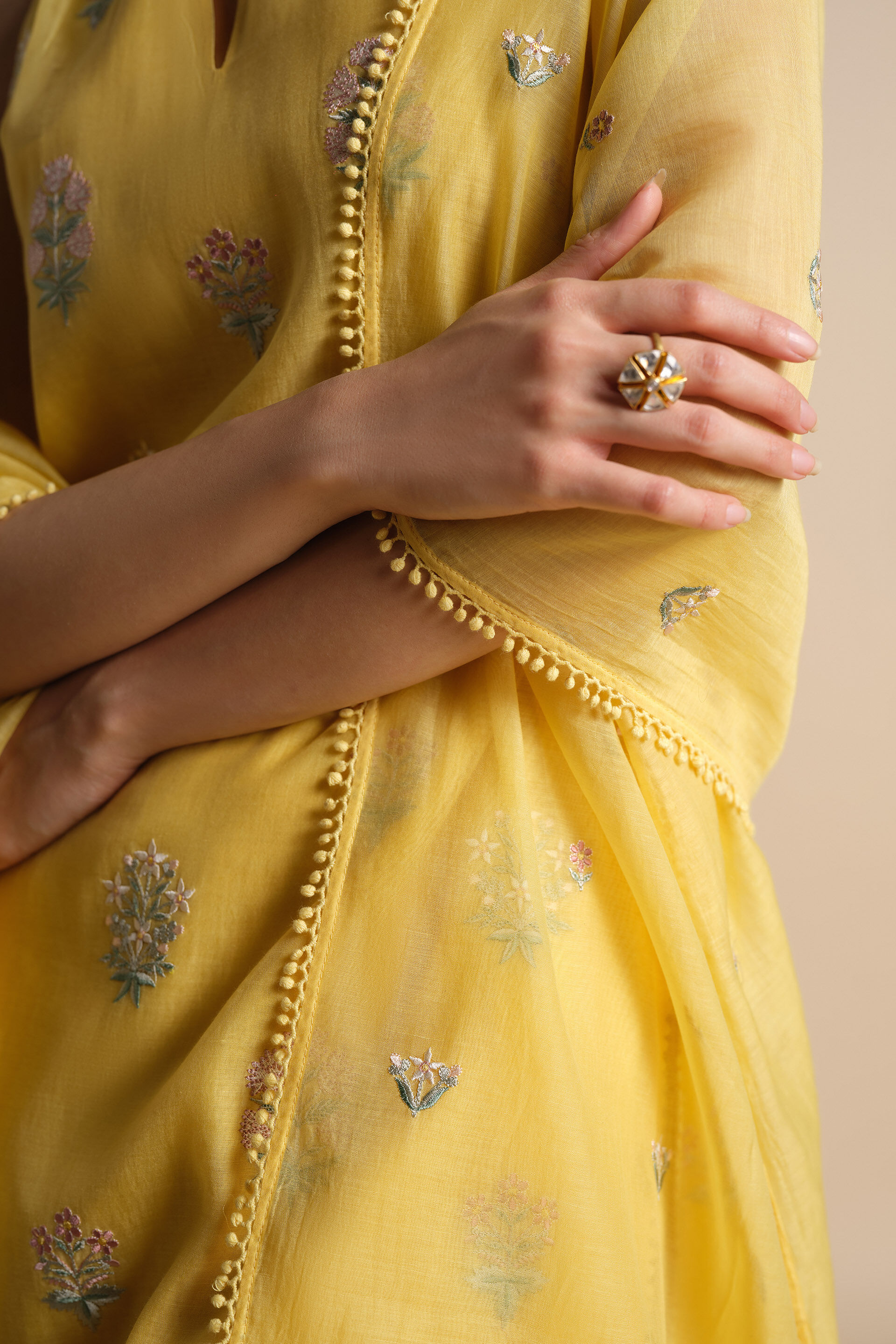 Helianthe Embroidered Mul Suit Set - Yellow, Yellow, image 8