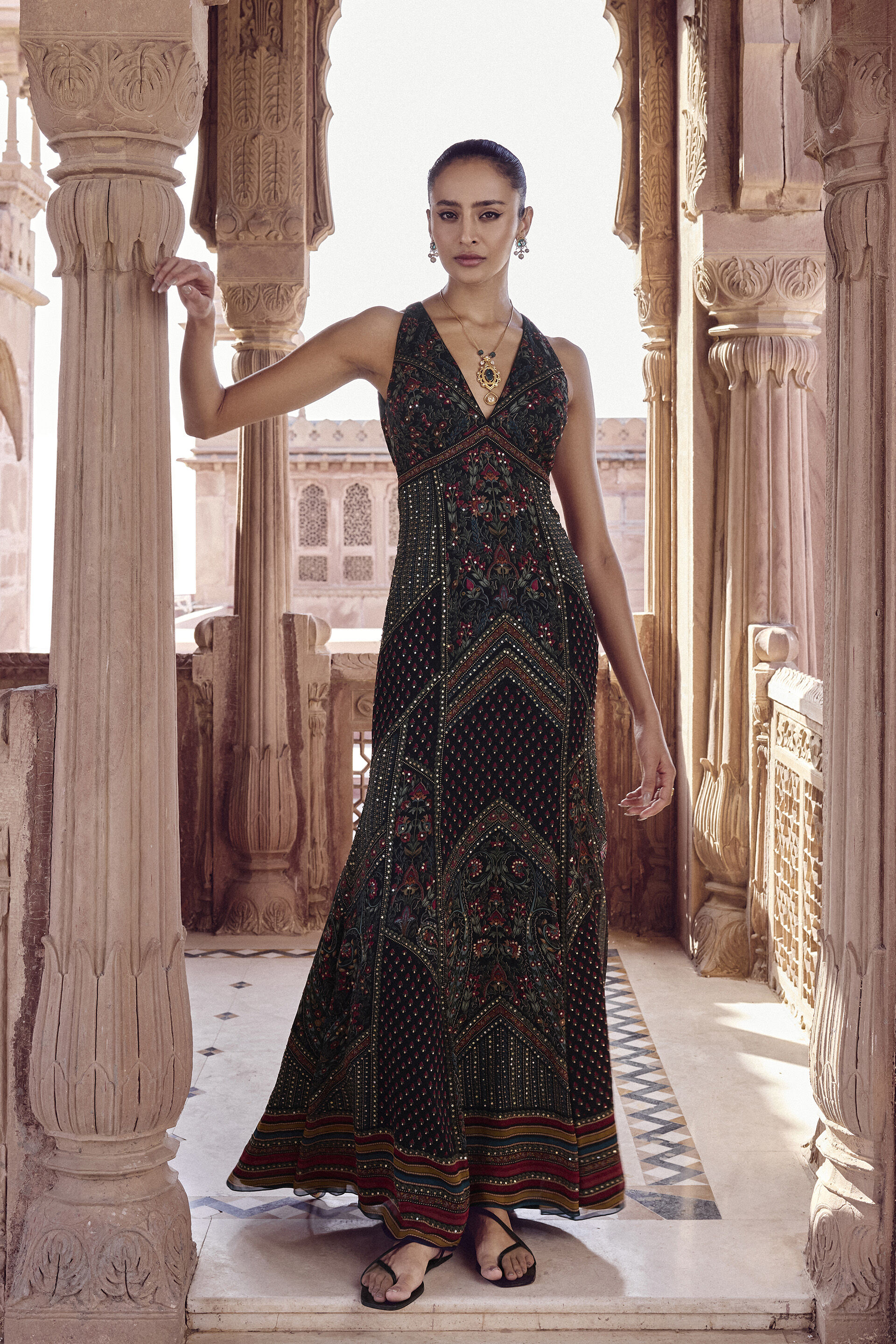 Nameera Embroidered Gown - Black