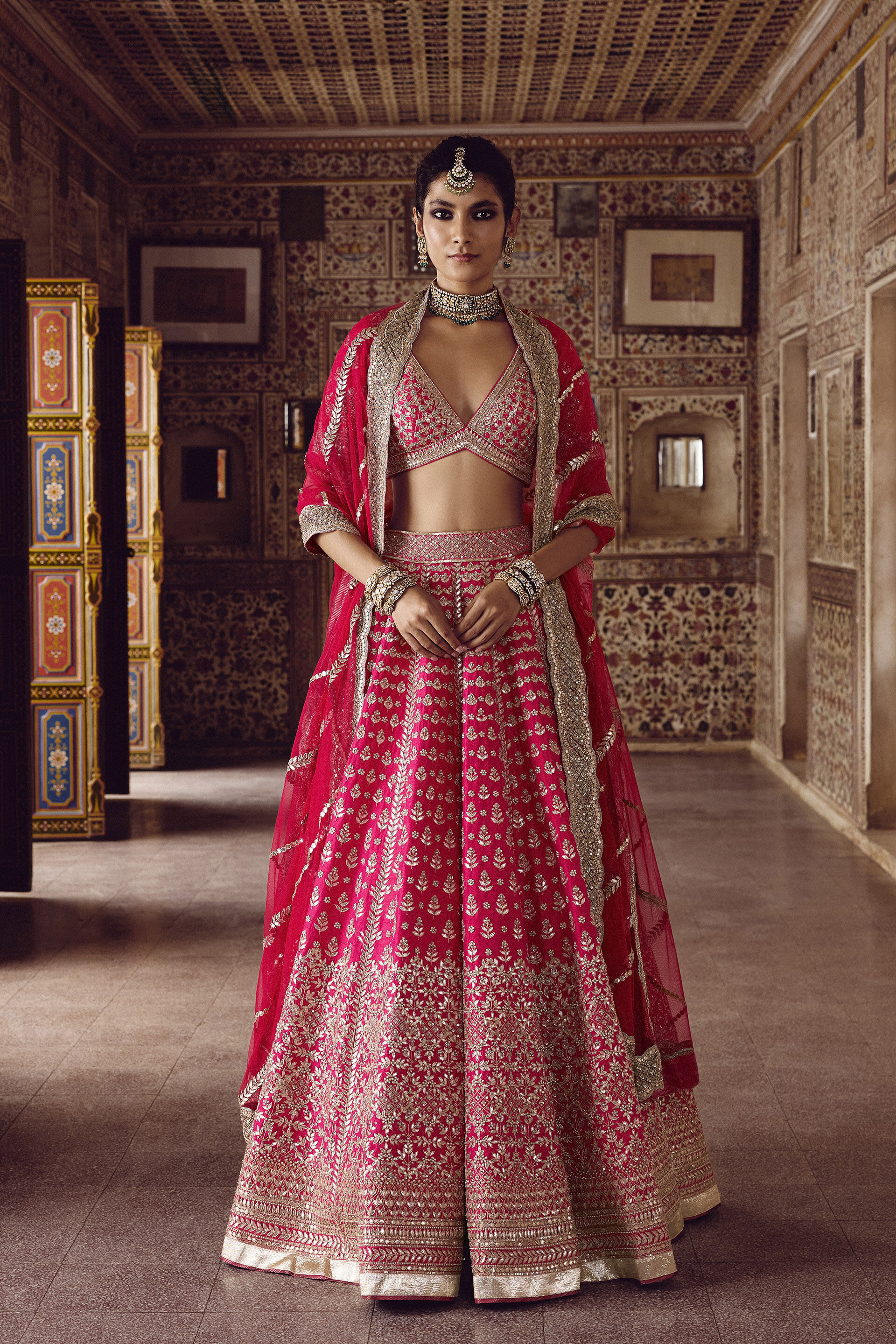 Sarasvi Gota Patti Silk Lehenga Set - Pink