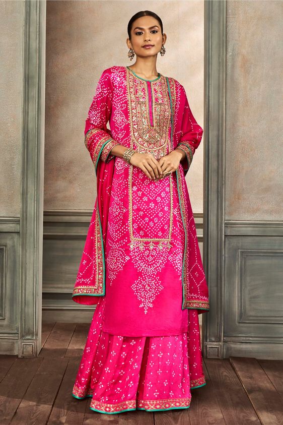 1 - Hiti Bandhani Sharara Set – Pink, image 1