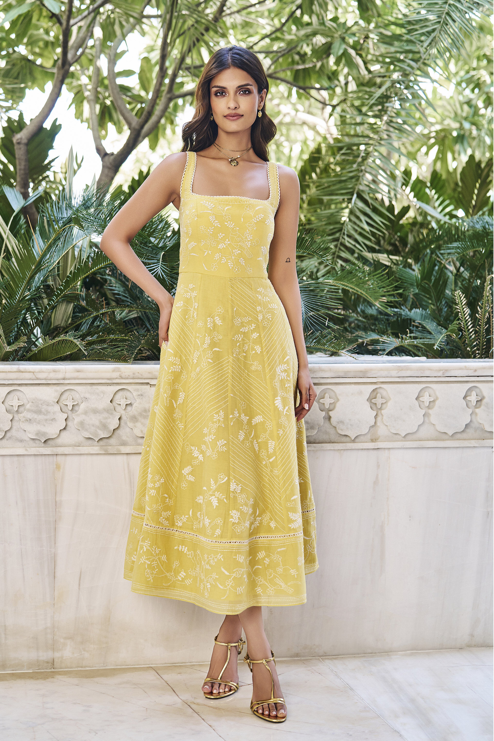 Haiku Yellow Kantha Hand-embroidered Dress