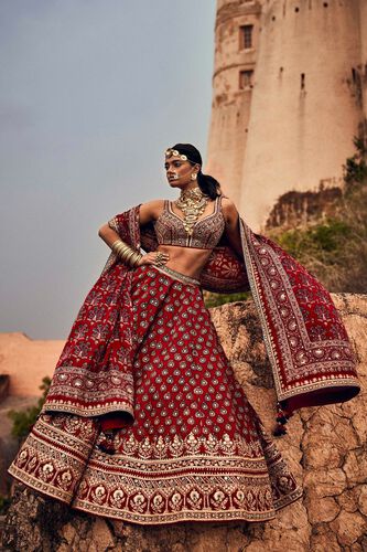 1 - Laukya Ajarakh Lehenga Set- Red, image 1