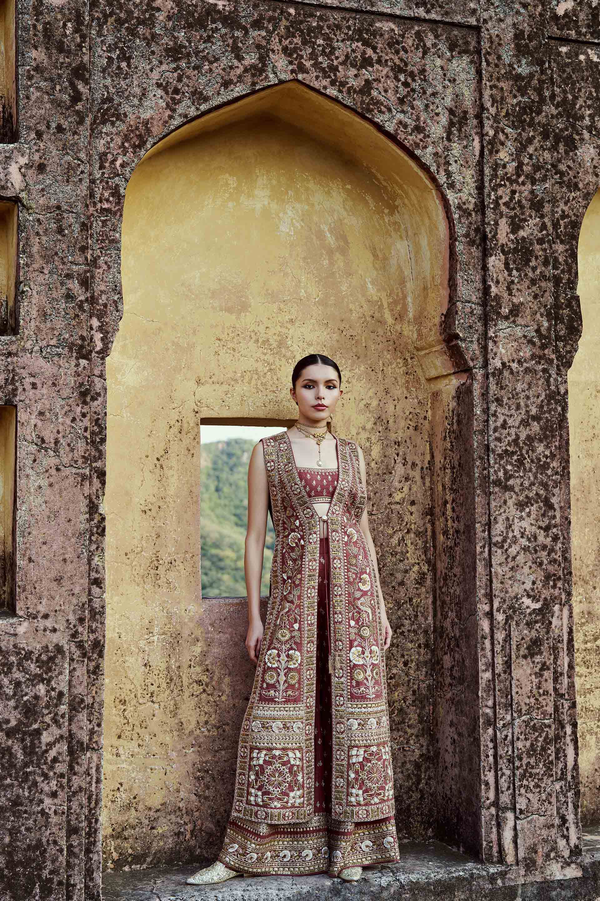 Songs Of Harmony Zardozi & Embroidered Cord Silk Set - Brown