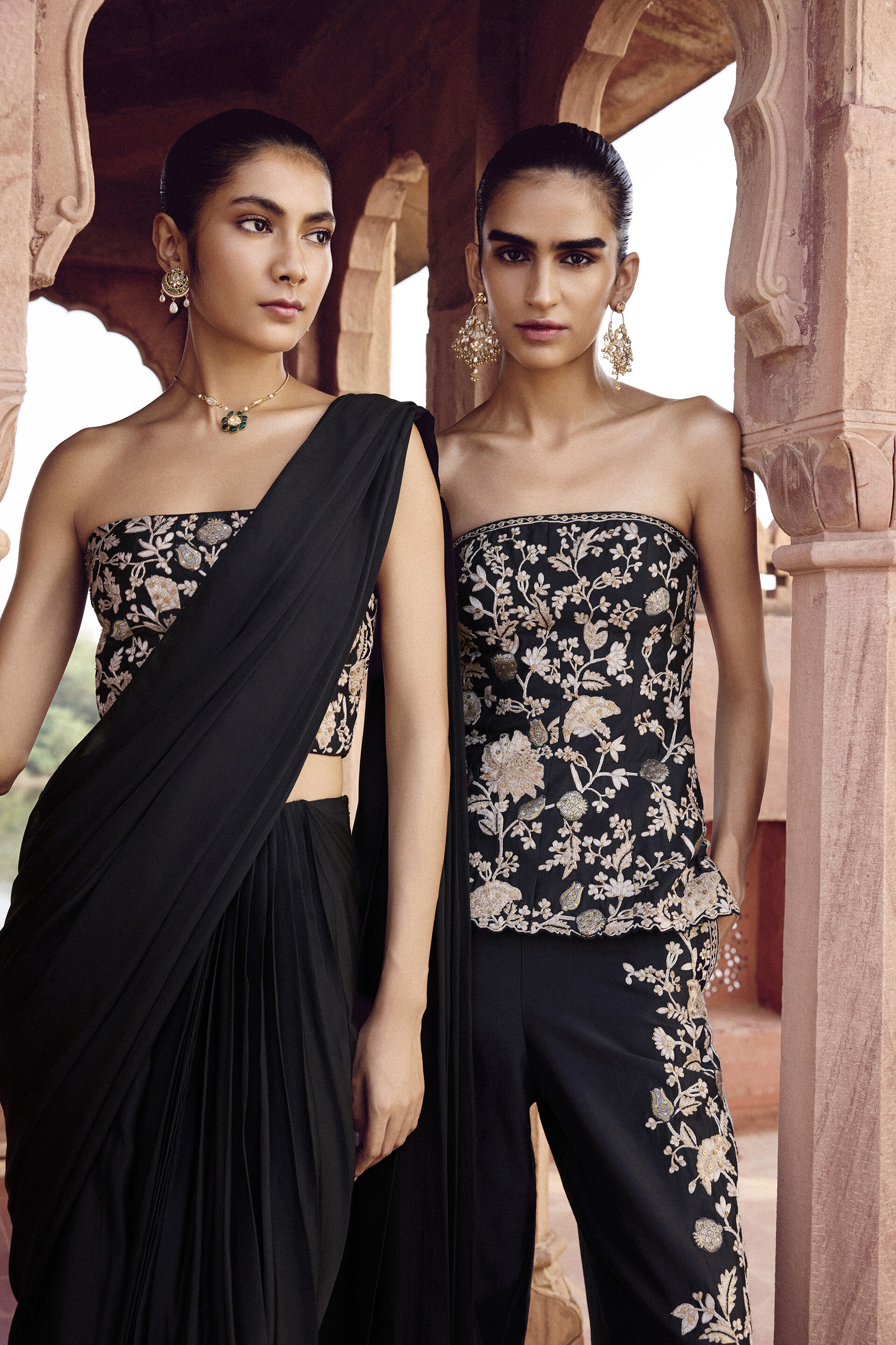 Samara Embroidered Silk Pre-draped Saree - Black, Black, image 10