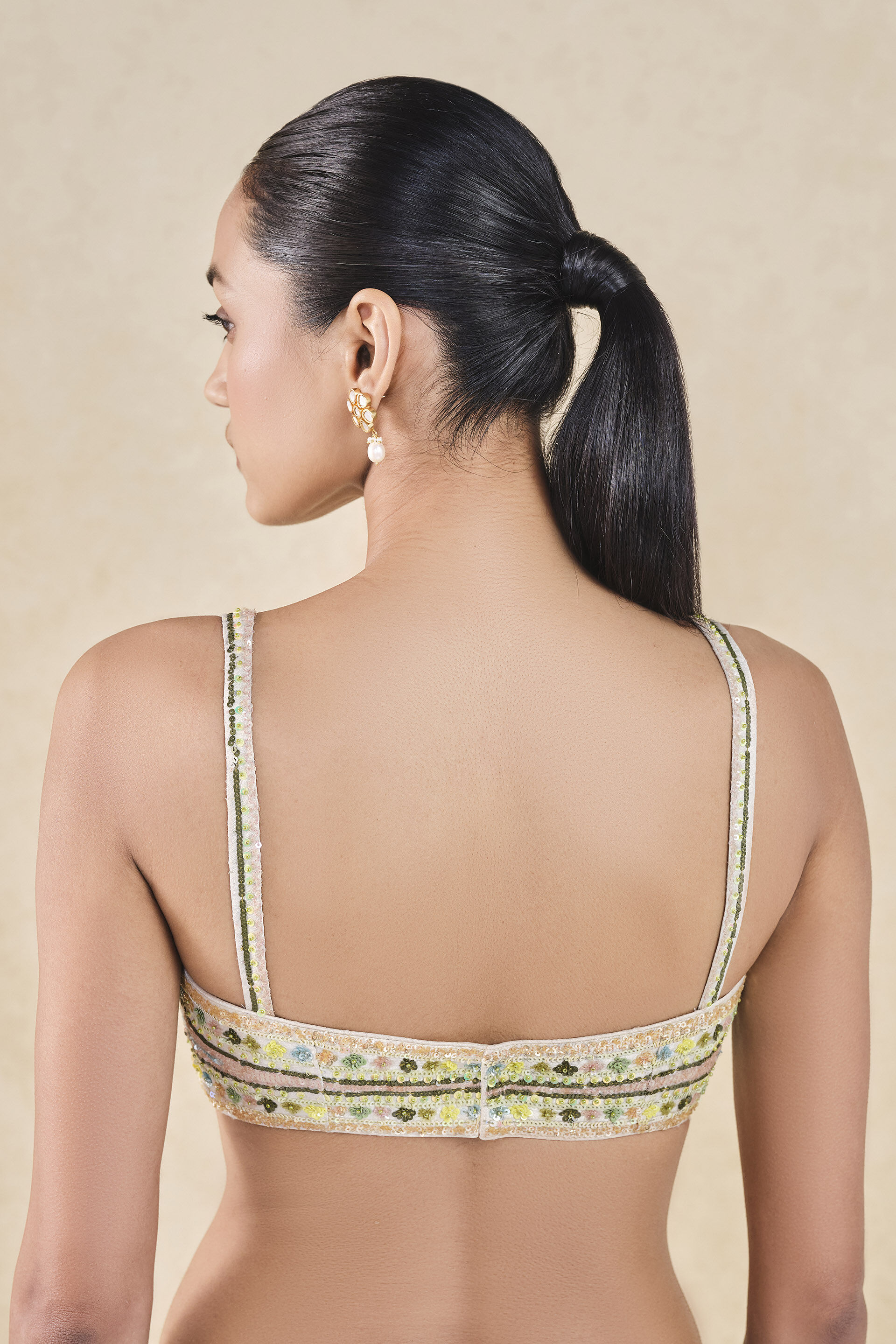 Rema Embroidered Silk Choli - Cream