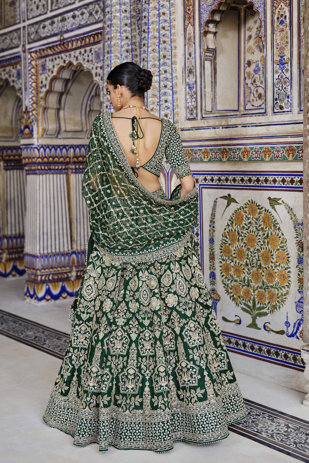 Sylvan Embroidered Zardozi Silk Lehenga Set - Green, Green, image 2