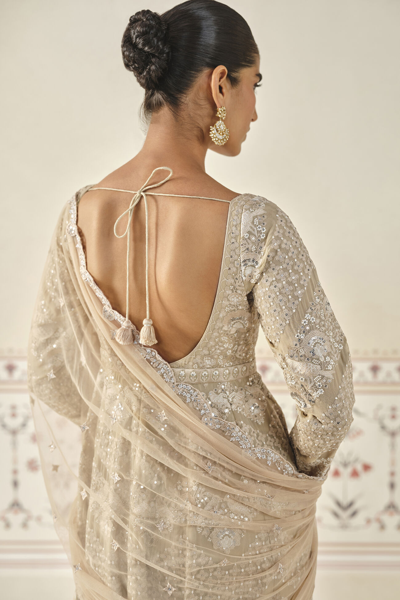 Rafah Embroidered Anarkali Set - Nude, Beige, image 6