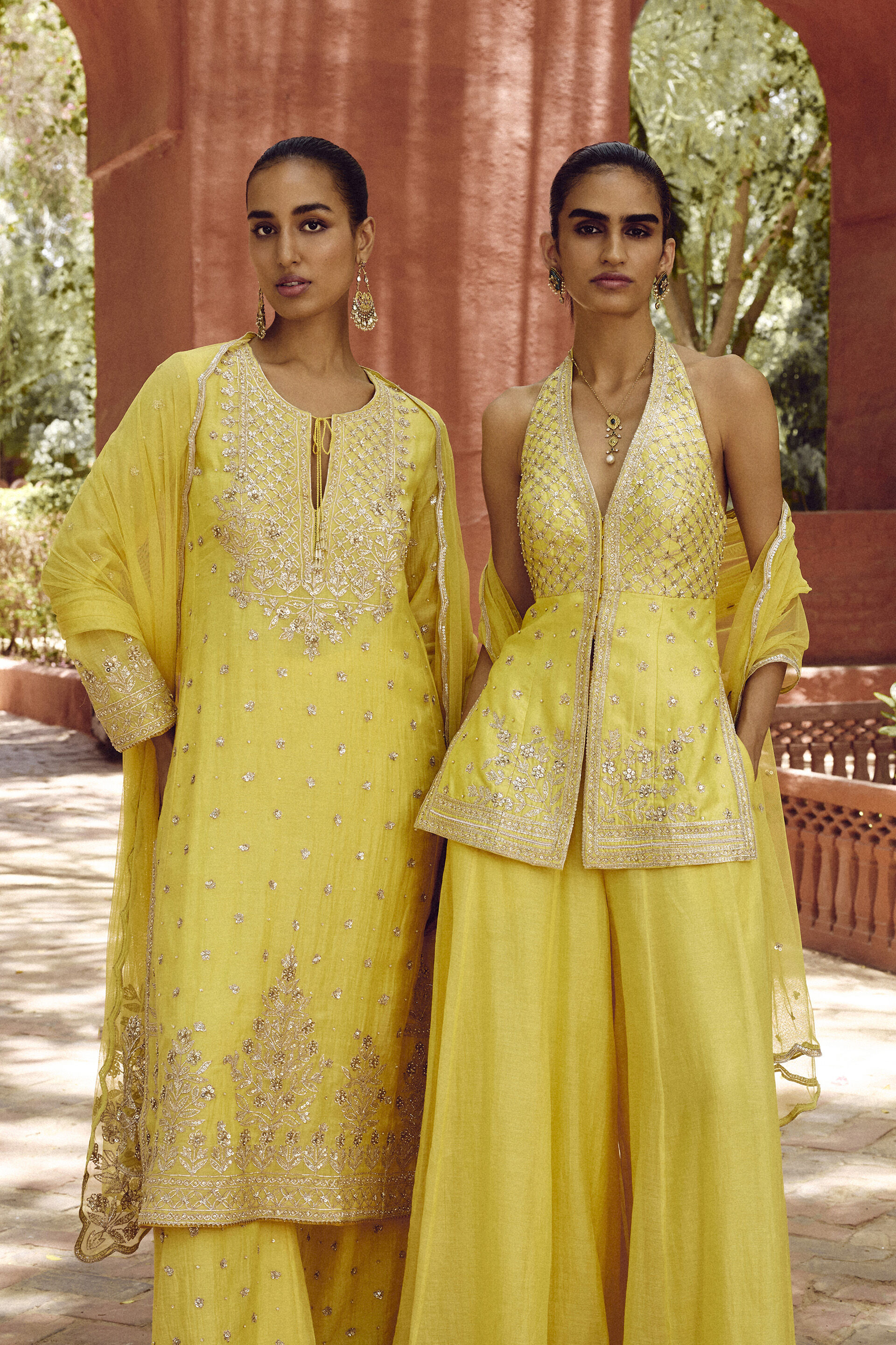 Srika Gota Patti Mul Suit Set - Yellow, Yellow, image 7
