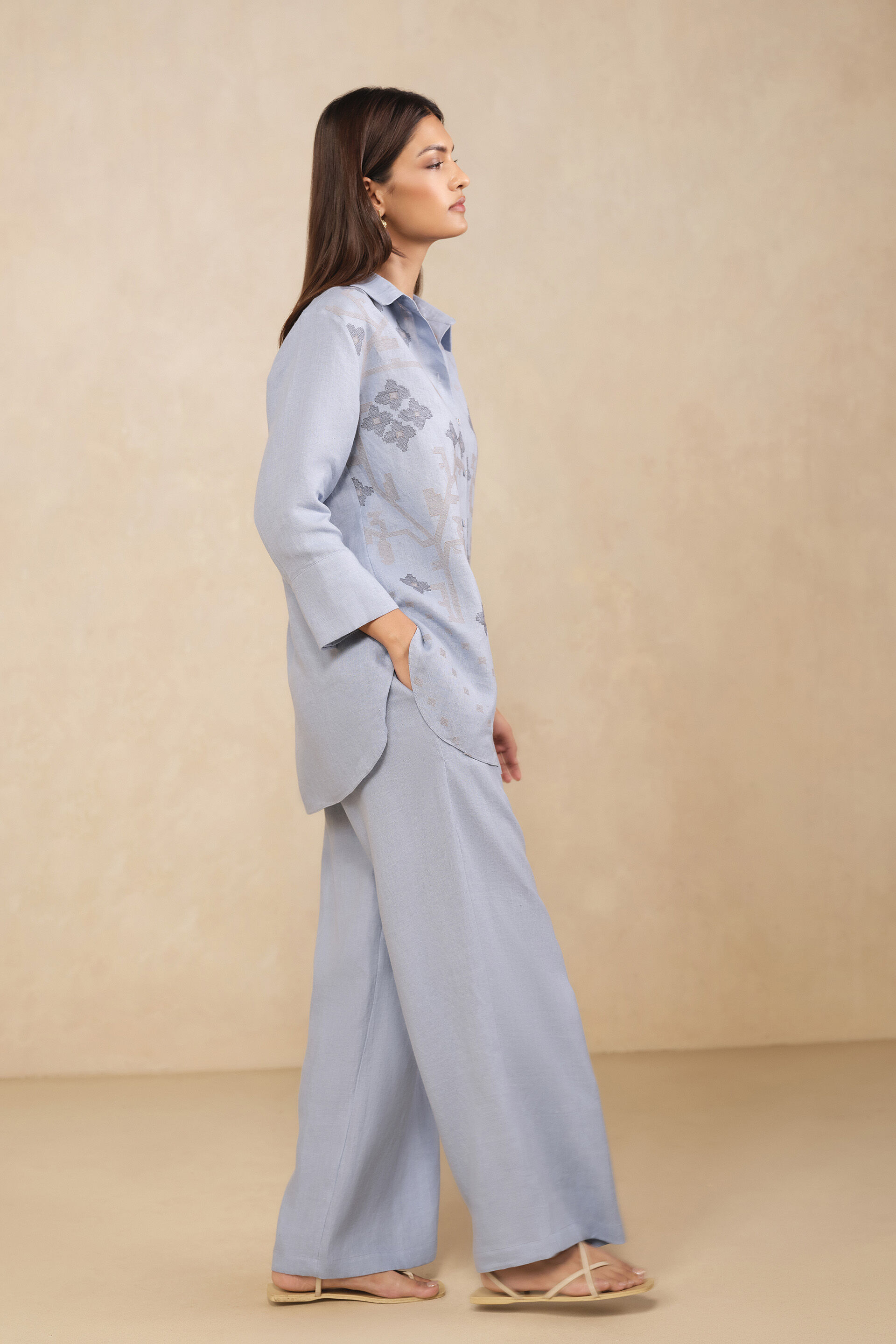 Haiku Embroidered Hemp Co-ord - Blue, Blue, image 3