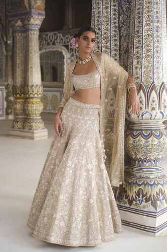 Arisa Embroidered Silk Lehenga Set - Gold, Gold, image 3