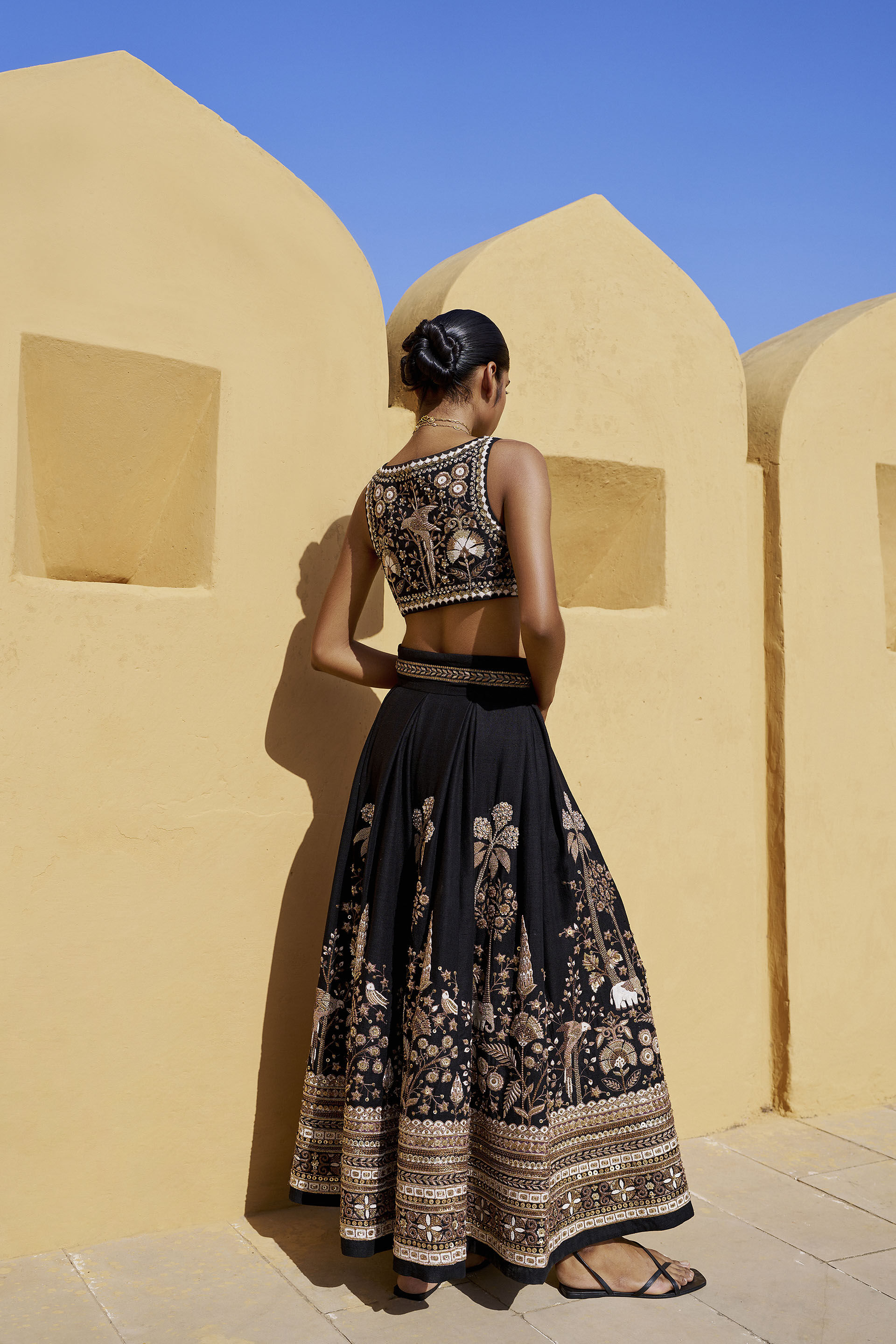 Pride Of The Forest Embroidered Zardozi Silk Skirt Set Black