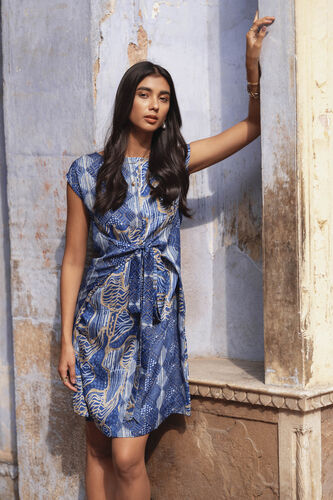 Chandpole Straight-Wrap Dress, Indigo, image 1