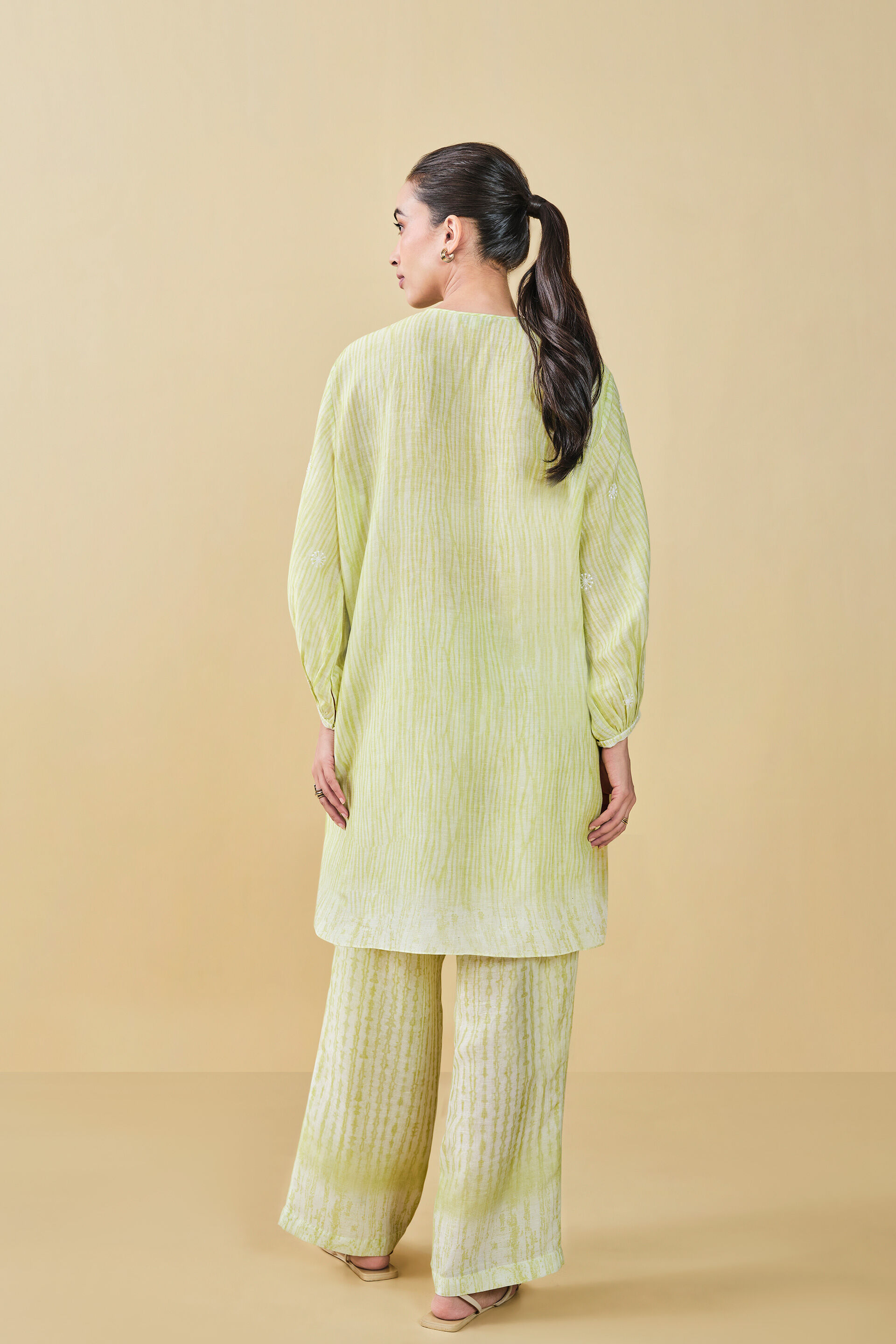 From The Mountain Hand-embroidered Chikankari Co-ord  - Lime, Lime, image 3