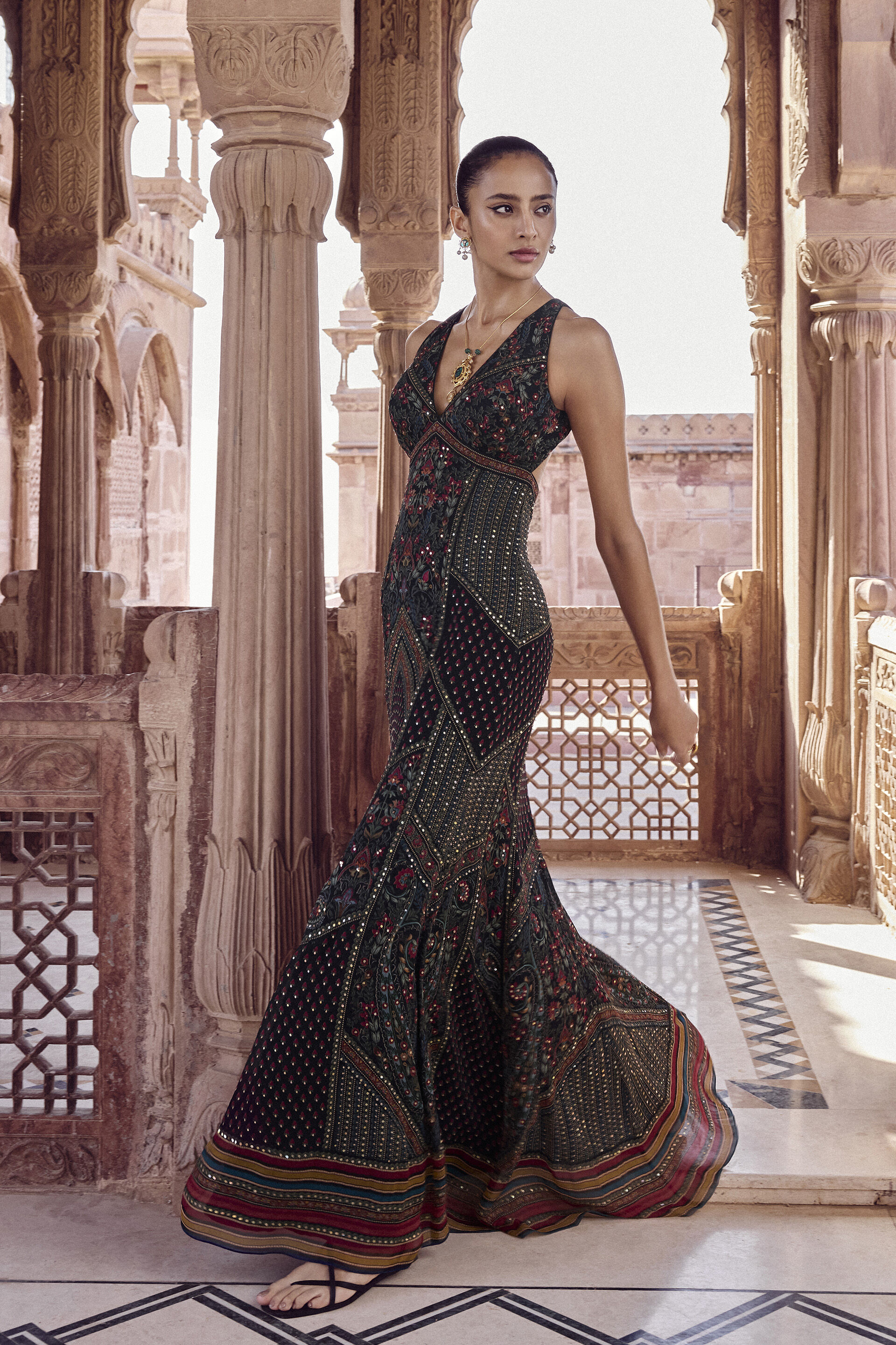 Nameera Embroidered Gown - Black, Black, image 3