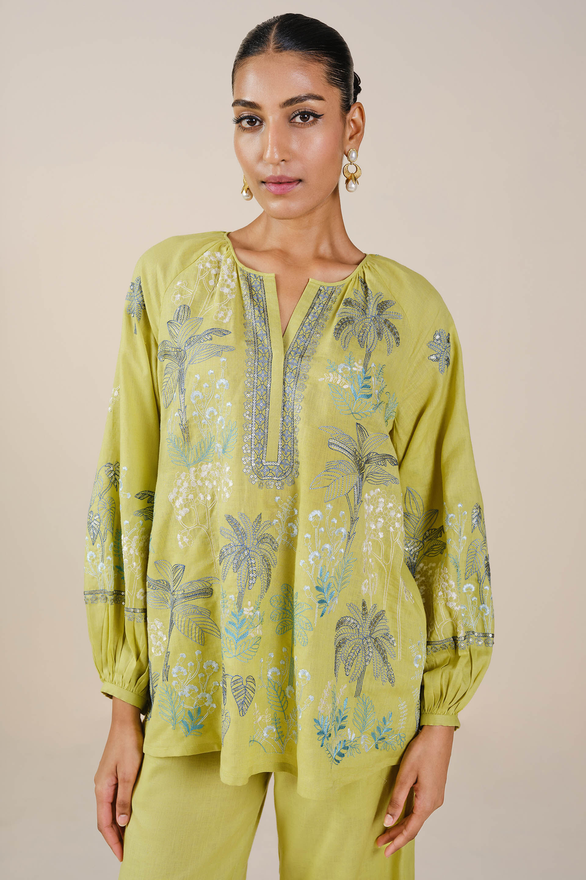 Pelagia Embroidered Linen Coord - Lime, Lime, image 6
