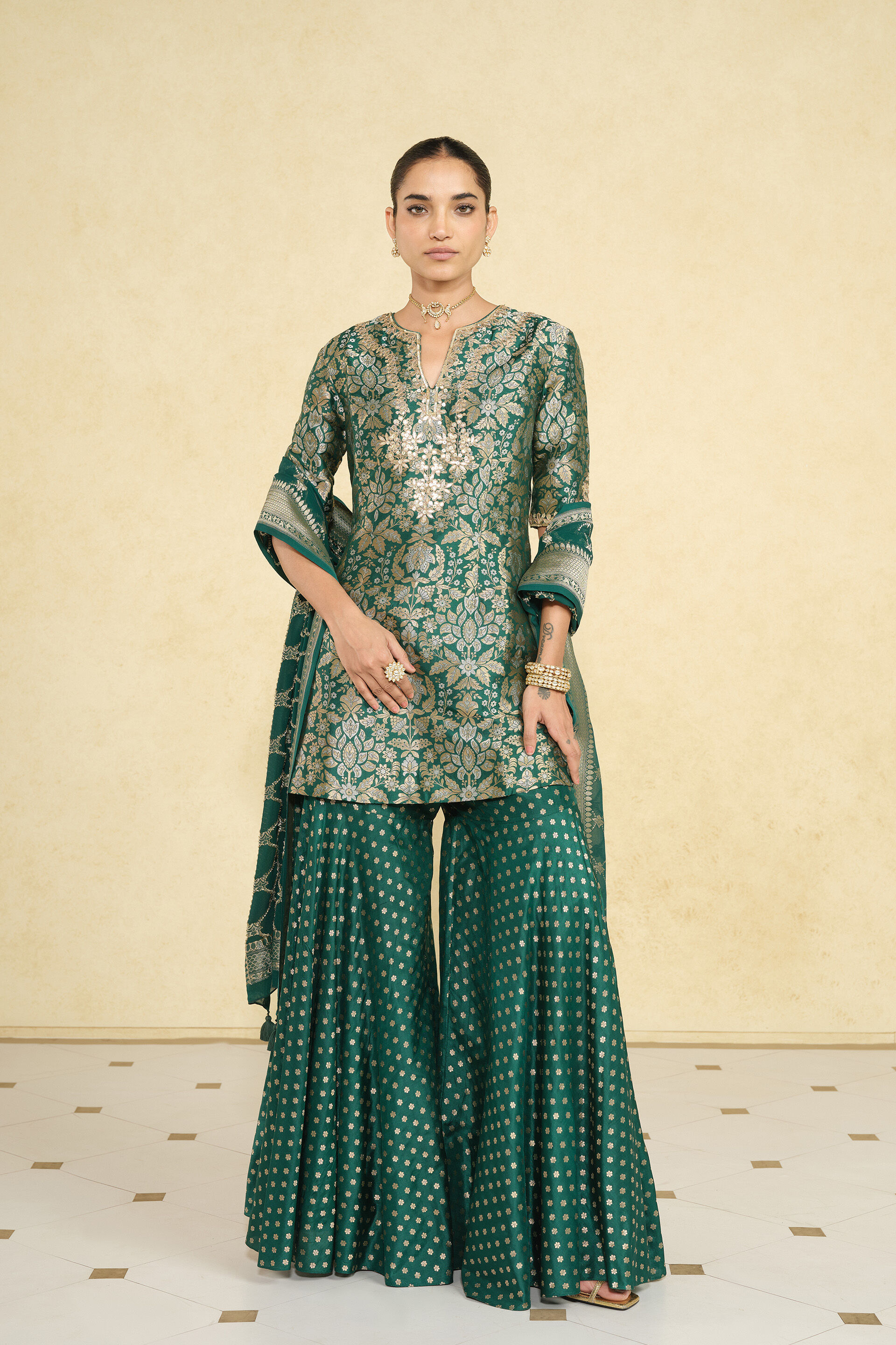 silk sharara dress Khevna Handwoven Benarasi Silk Sharara Set